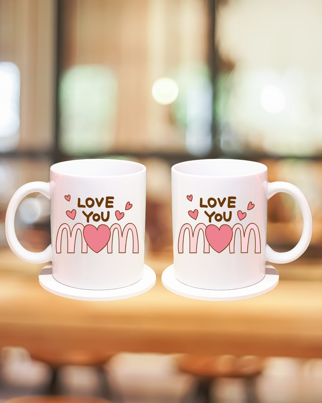 Mom Mug and Coaster Set, Cute Love You Mom Design Mothers Day Gift