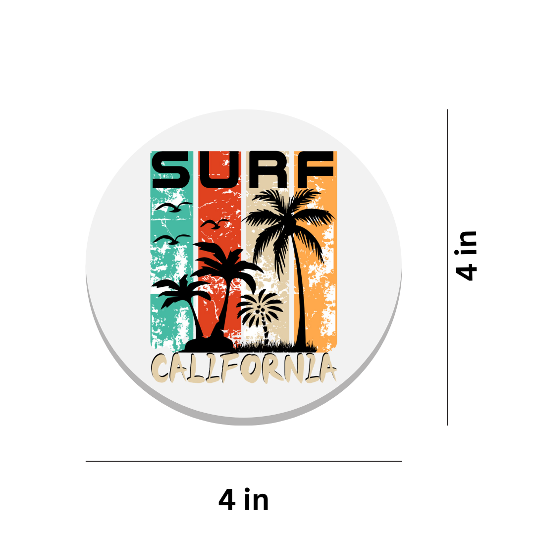Ceramic Coaster Set - SURF California Design (4 Inches, Set of 2)