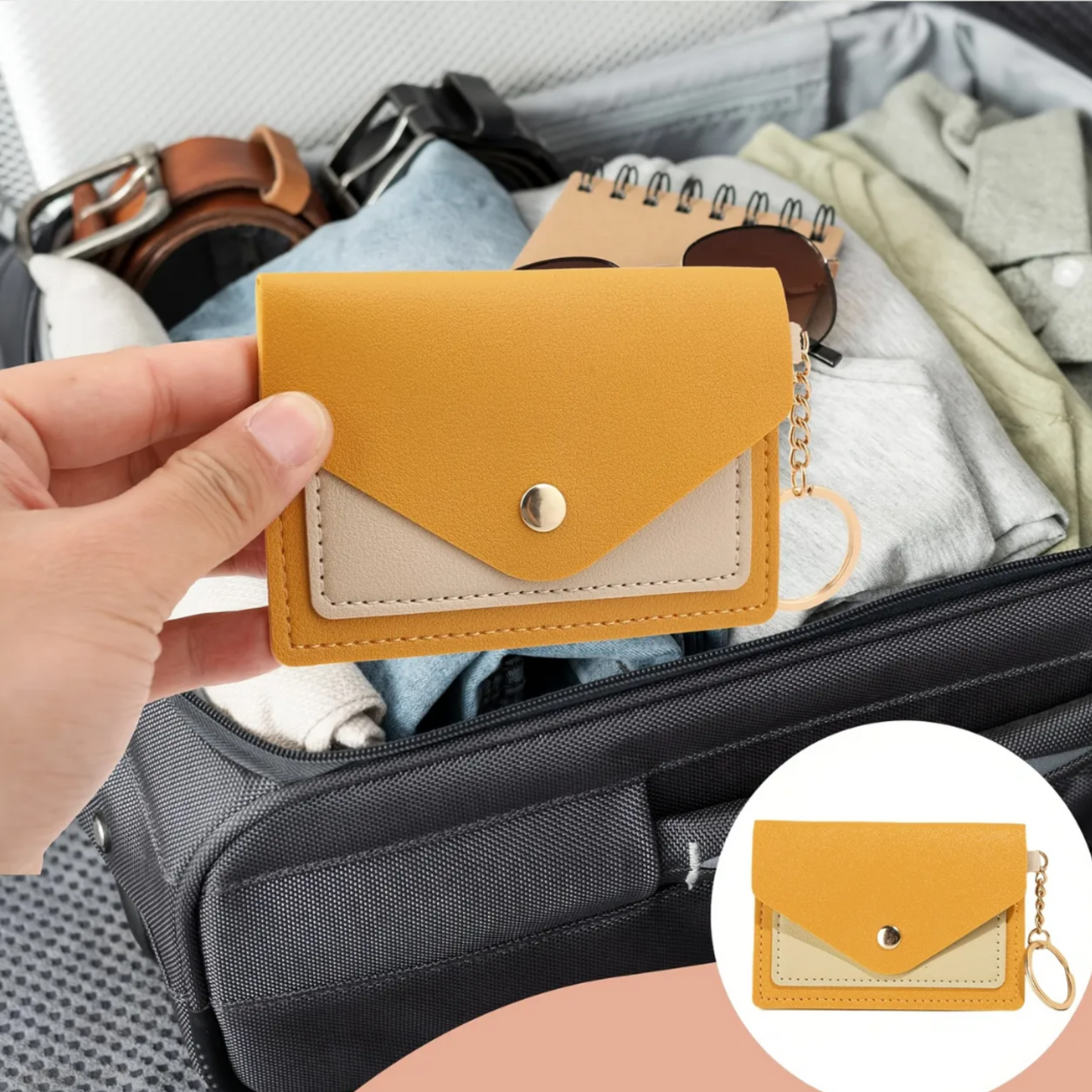Vintage Card Holder Wallets with Keychain - Multi-Slot Stackable Organizer for Women