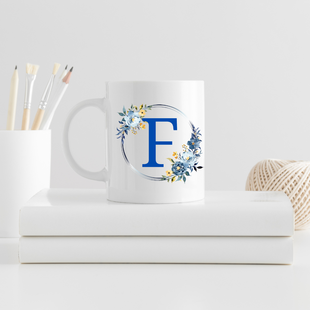 Floral Letter Mug A-Z - Personalized Monogram Coffee Cup, Gift Mug, Girlfriend Boyfriend Gift, Artisan Handmade Coffee Cup, Gifts Personalized Coffee Mug, Mug for Men Women, mug gift for her best friend tumbler