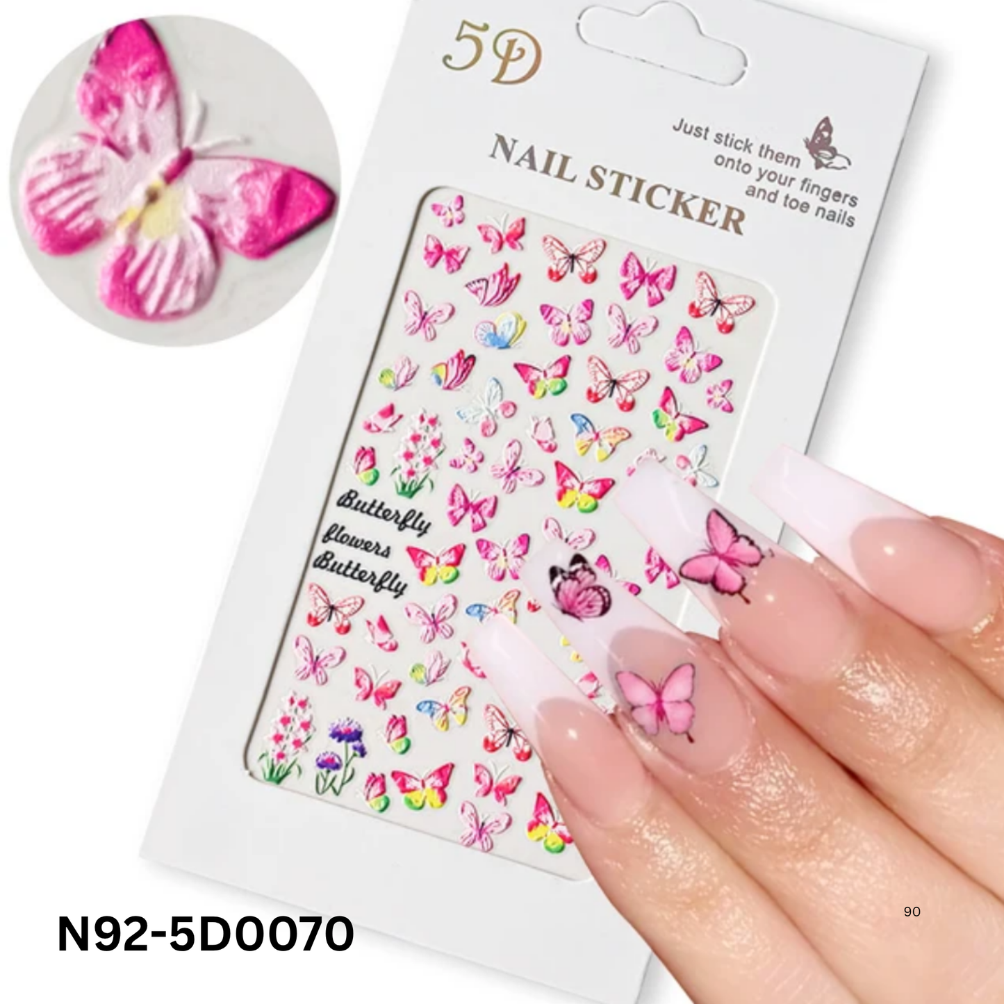 5D Butterfly Nail Art Stickers ā Embossed Butterfly Nail Decals for DIY Manicure