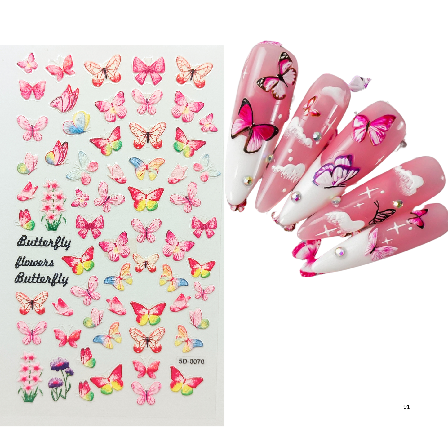 5D Butterfly Nail Art Stickers ā Embossed Butterfly Nail Decals for DIY Manicure
