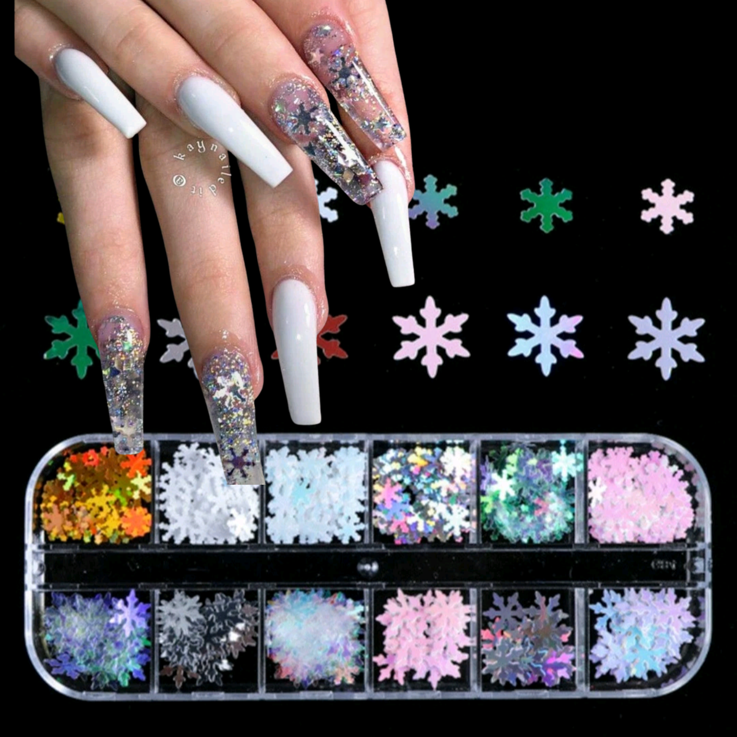 Nail 3D DESIGN Snowflake Holographic multi color set 12 color