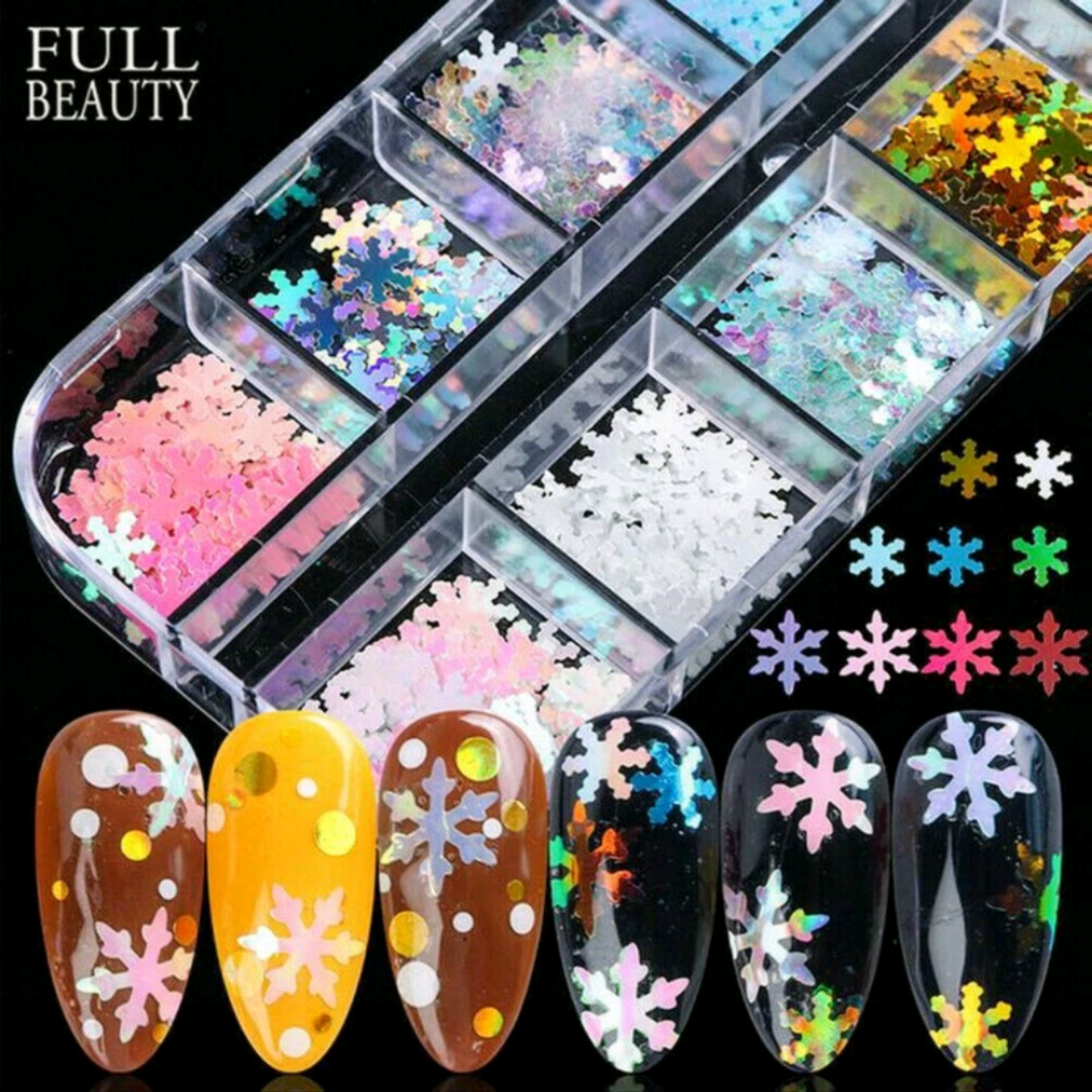 Nail 3D DESIGN Snowflake Holographic multi color set 12 color
