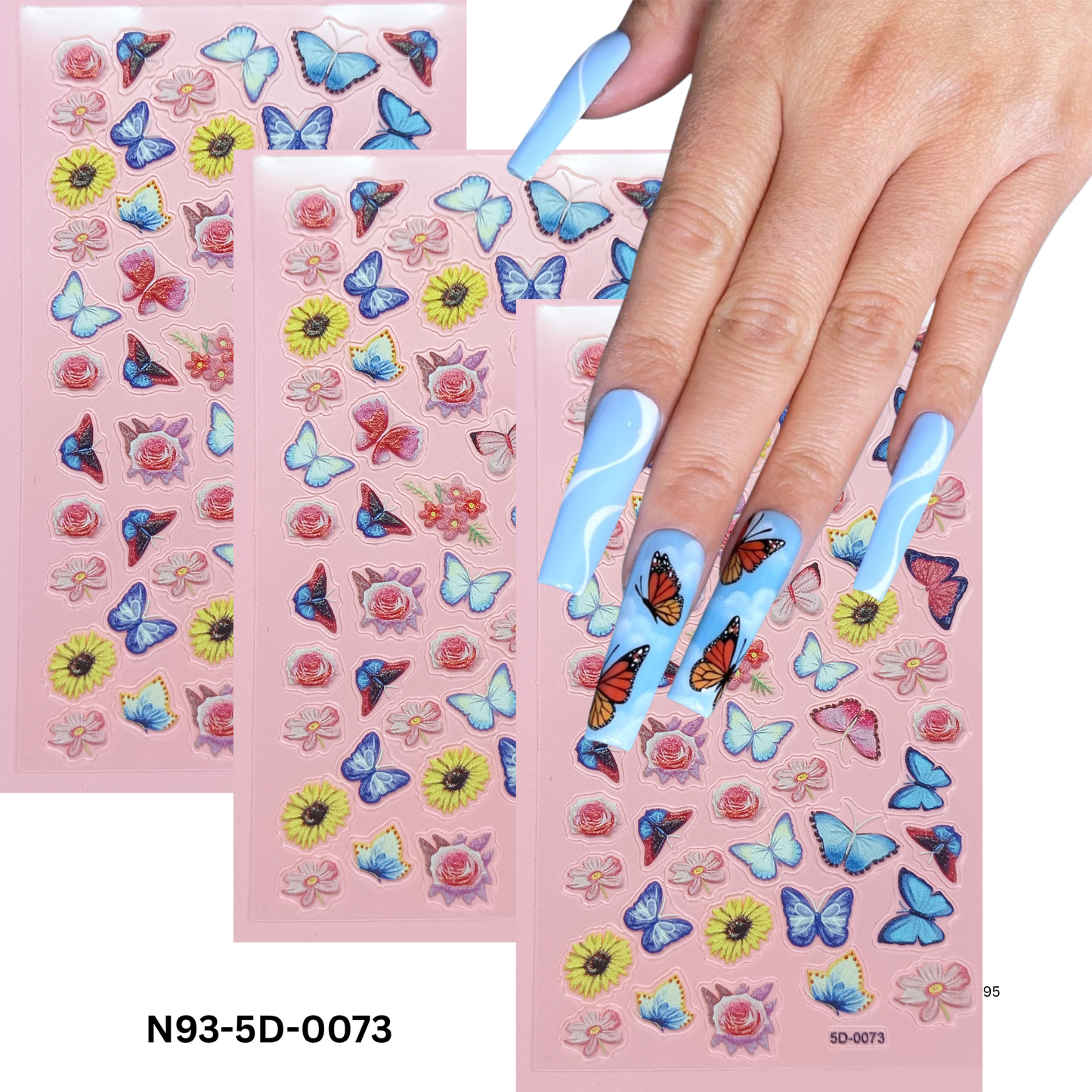 5D Butterfly and Flower Nail Art Stickers ā Embossed Nail Decals for DIY Manicure & Nail Salon