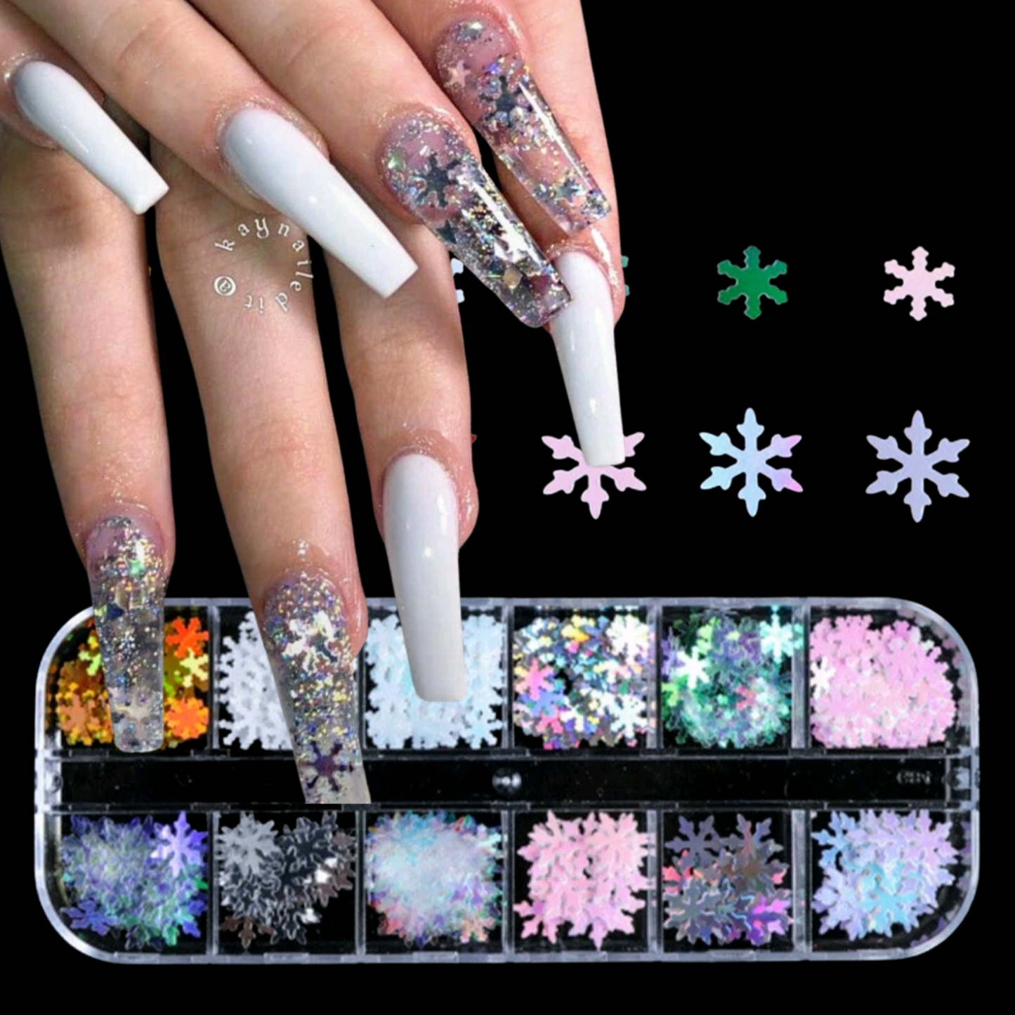 Nail 3D DESIGN Snowflake Holographic multi color set 12 color