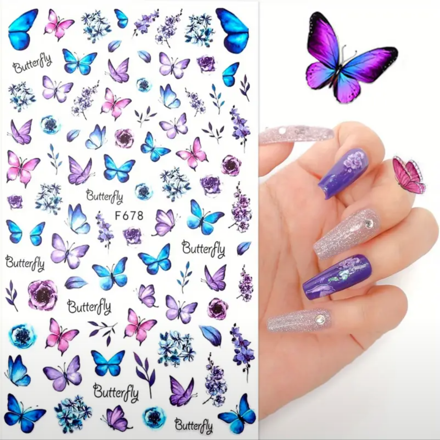 3D Butterfly & Floral Nail Art Stickers, Spring/Summer Decals for Manicure, Gel, Dipping, Acrylic