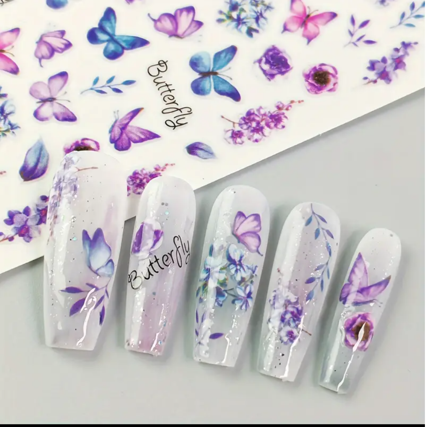 3D Butterfly & Floral Nail Art Stickers, Spring/Summer Decals for Manicure, Gel, Dipping, Acrylic