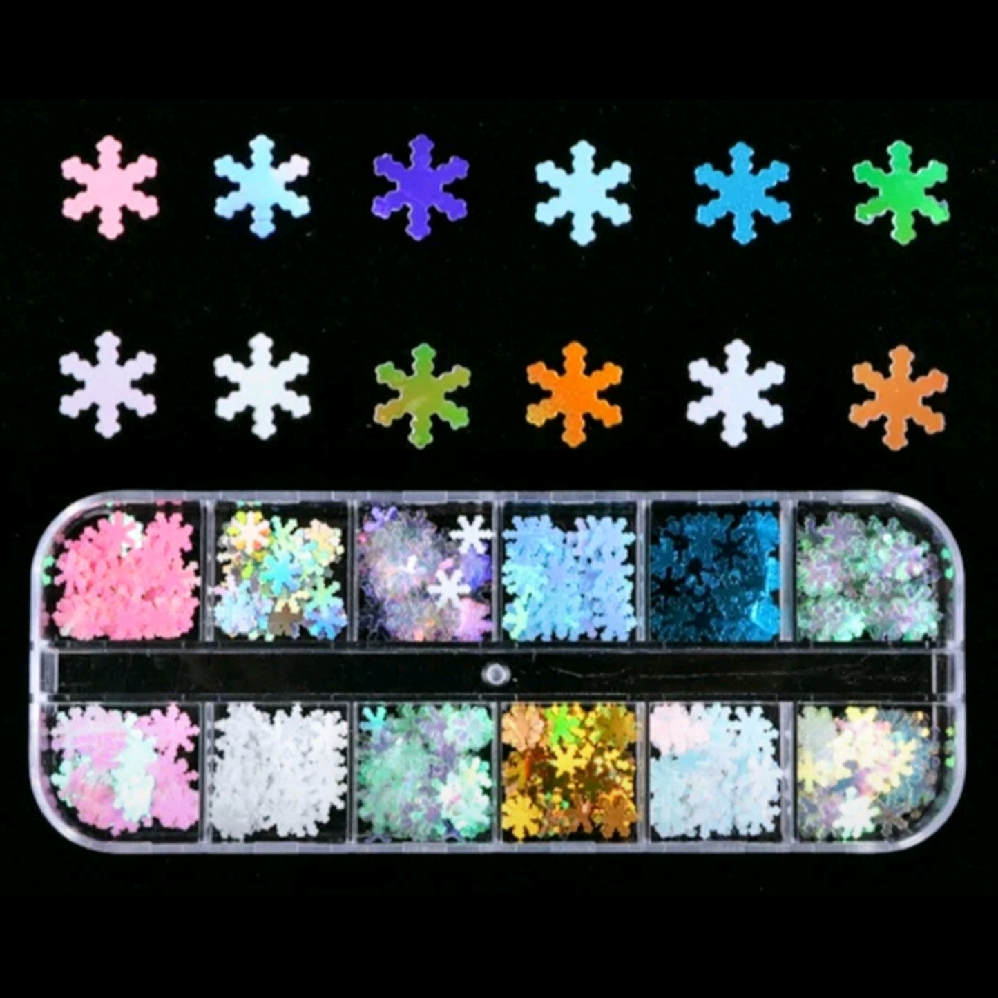 12 Color Nail Art Glitter Snowflake Sequin Holographic Effect Decoration Christmas