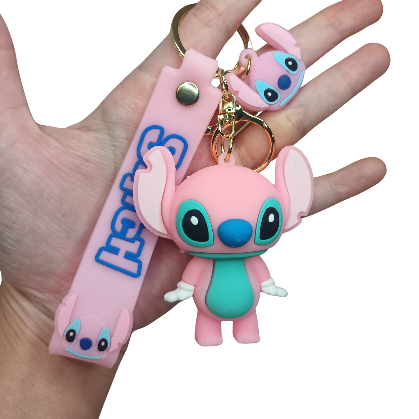 Adorable Pink Stitch Keychain with Strap – Cute Cartoon Bag Charm & Gift Idea