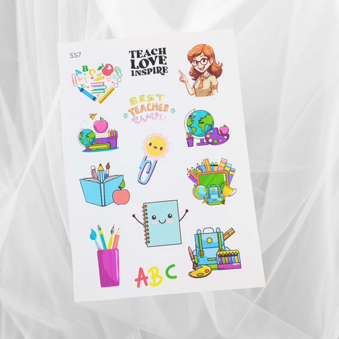 Teacher Appreciation Handmade School & Book-Themed Vinyl Sticker Sheets