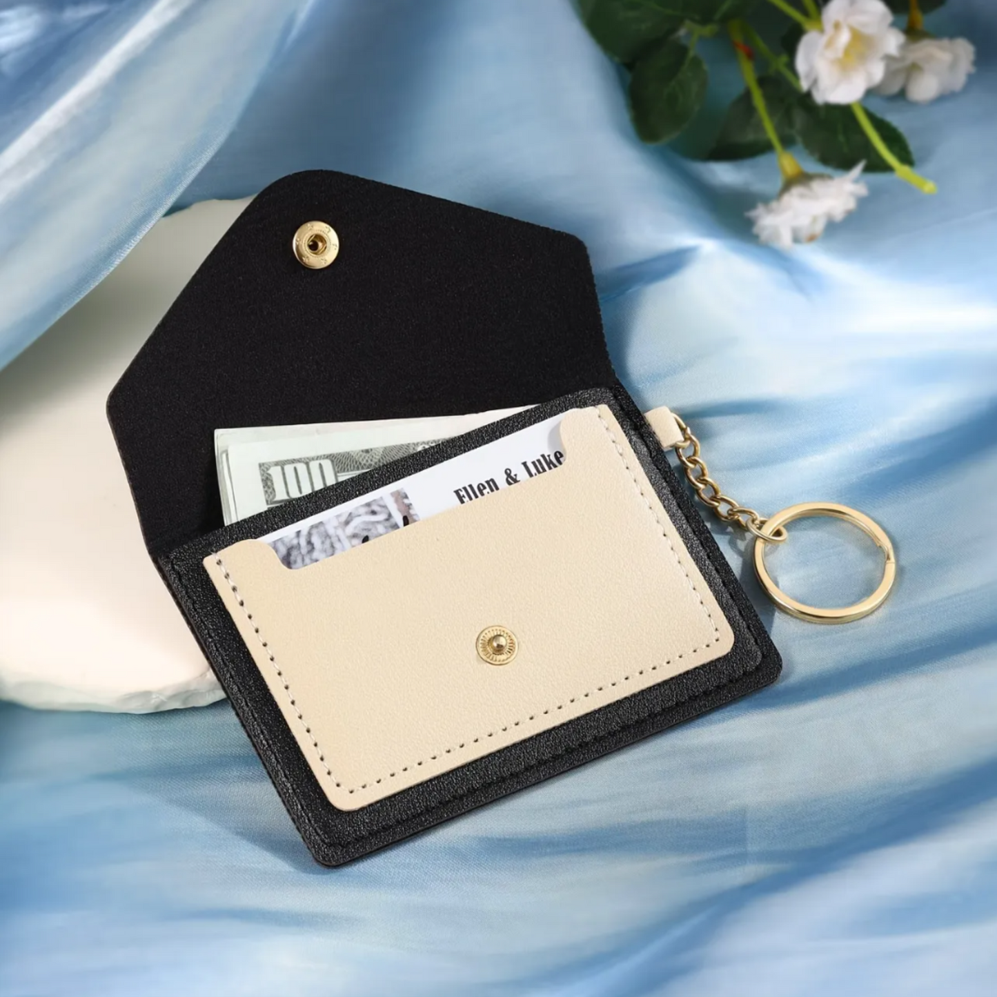 Vintage Card Holder Wallets with Keychain - Multi-Slot Stackable Organizer for Women