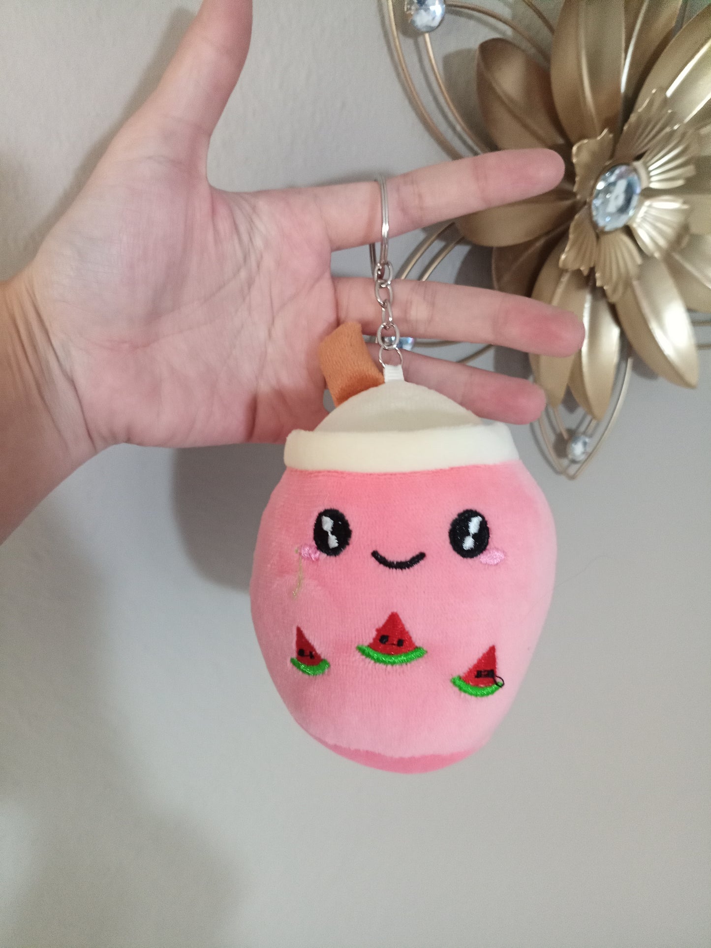 WATERMELON MILK TEA CUP PLUSH KEYCHAIN