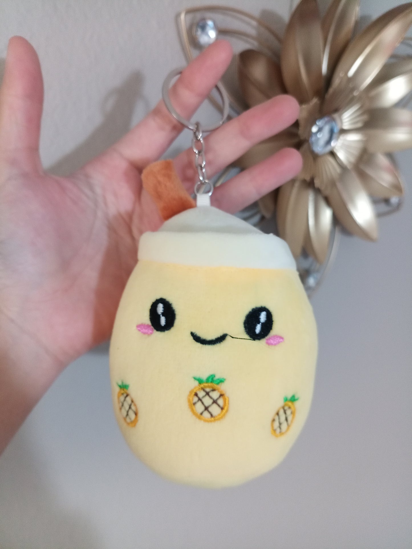 PINEAPPLE MILK TEA CUP PLUSH KEYCHAIN