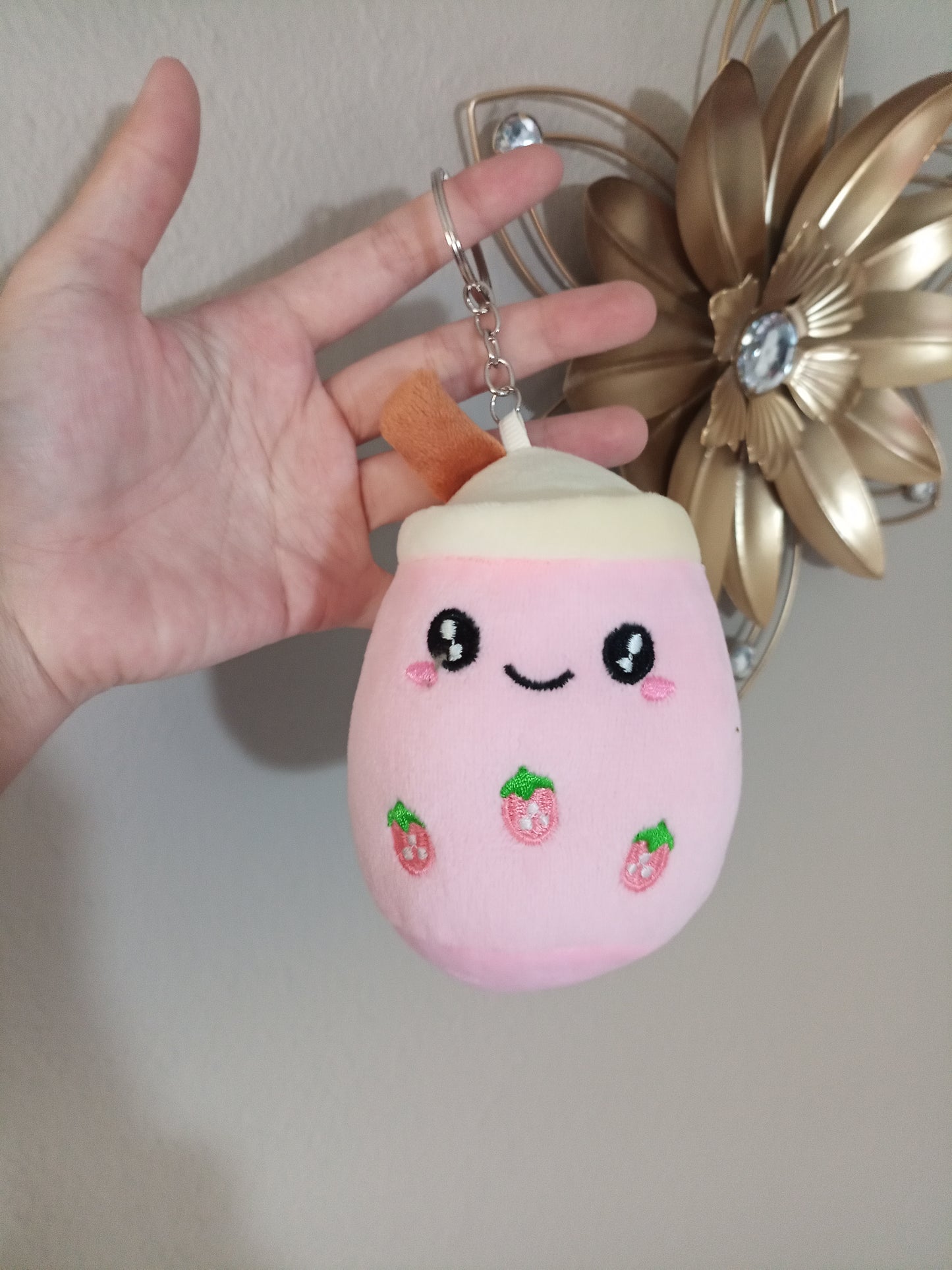 STRAWBERRY MILK TEA CUP PLUSH KEYCHAIN