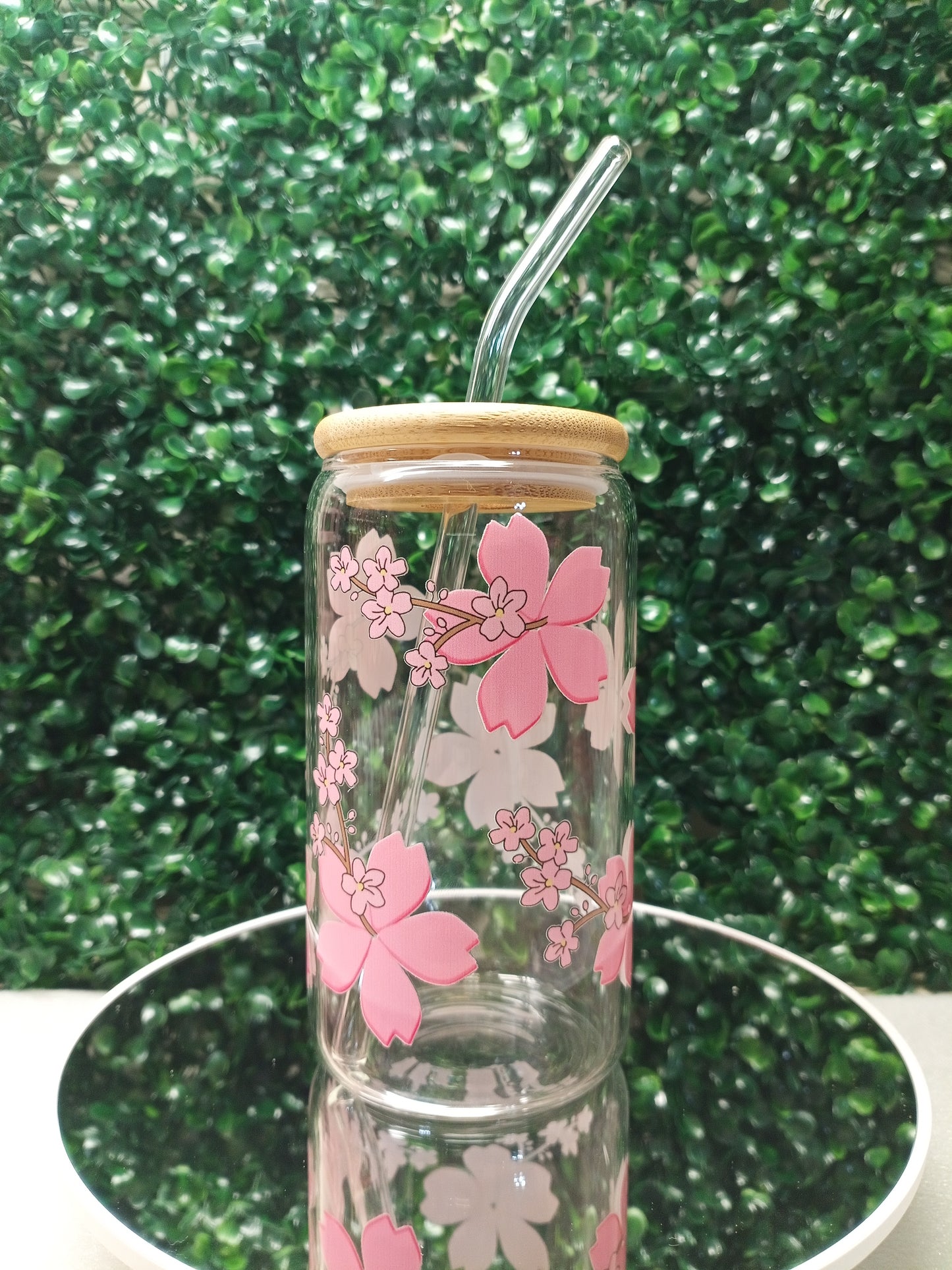 Blooming Sakura Iced Coffee Glass cup with lid and Straw 16oz,20oz. Personalized gift for Valentine's Day, Mother's Day, Birthday