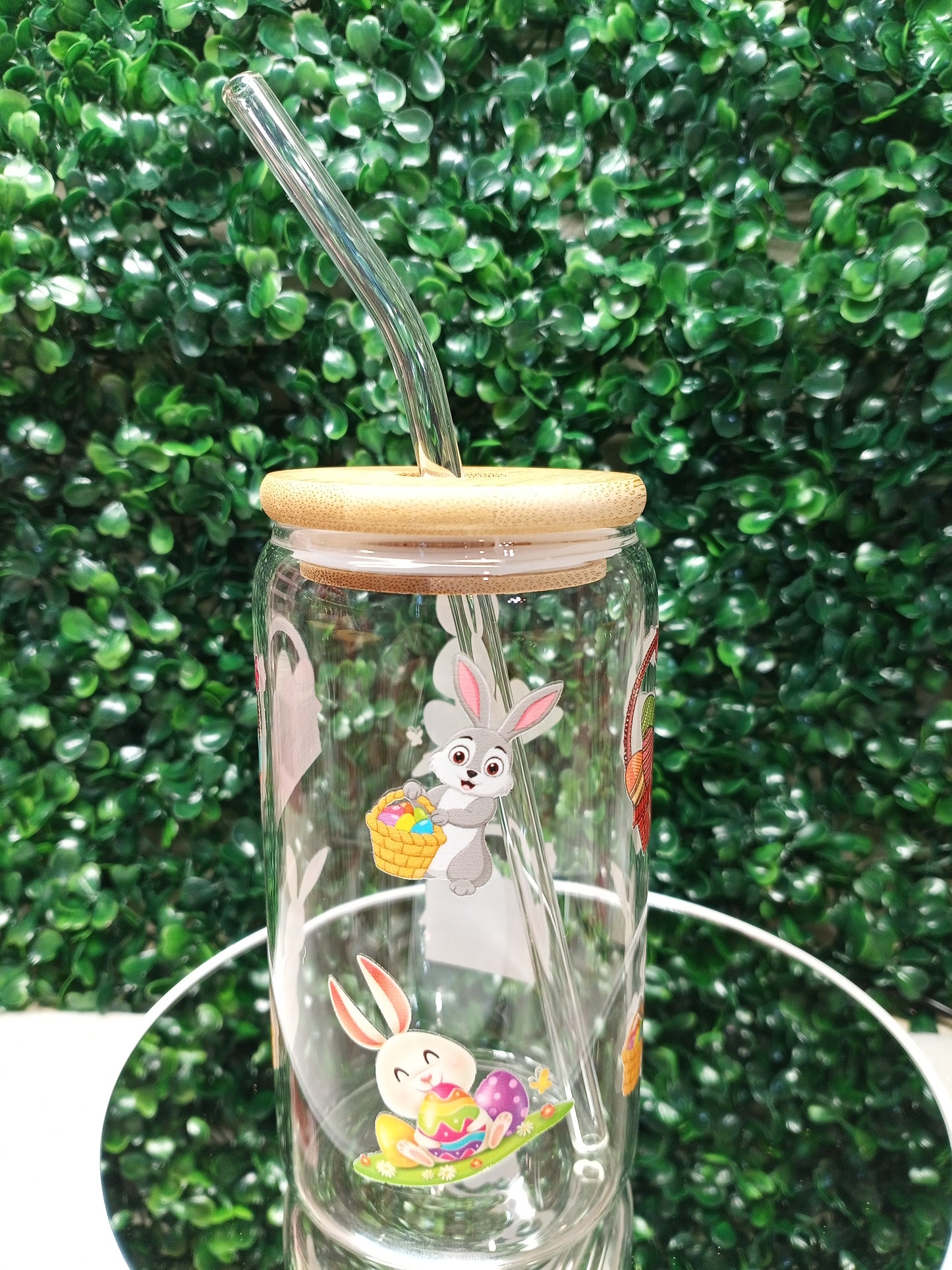 Bunny and Basket Joy glass cup, happy Easter cup, Personalized Glass Cup 16oz & 20oz Tea, Coffee, Smoothie Glass, Perfect for Home, Office