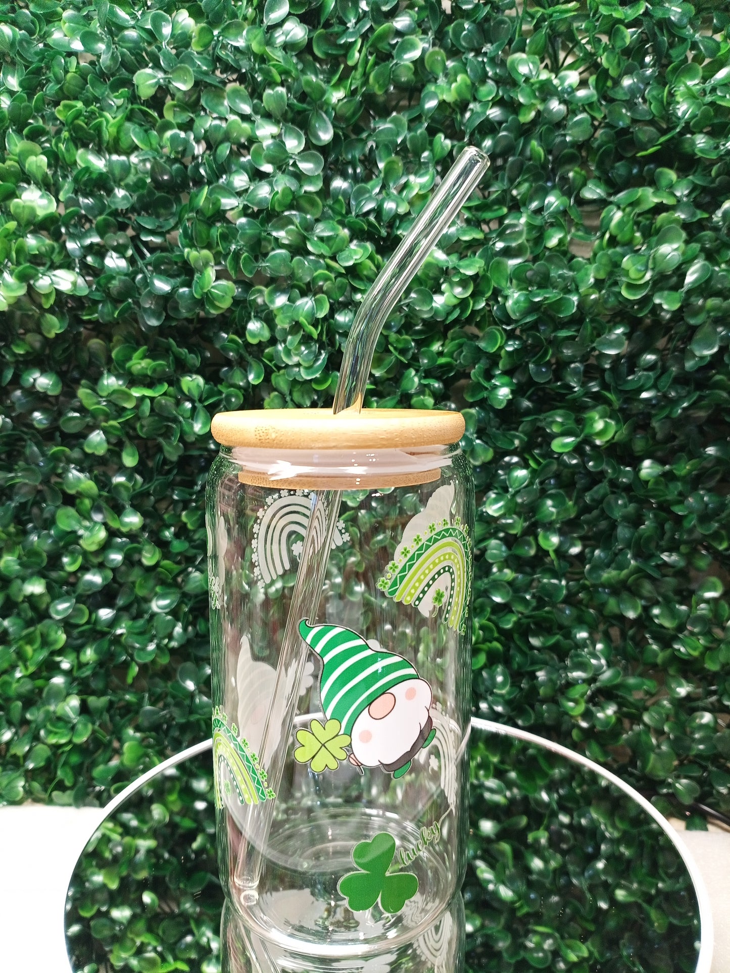 Lucky Rainbow St. Patrick's Day glass cup, Personalized Glass Cup 16oz & 20oz Tea, Coffee, Smoothie Glass, Perfect for Home, Office, Party