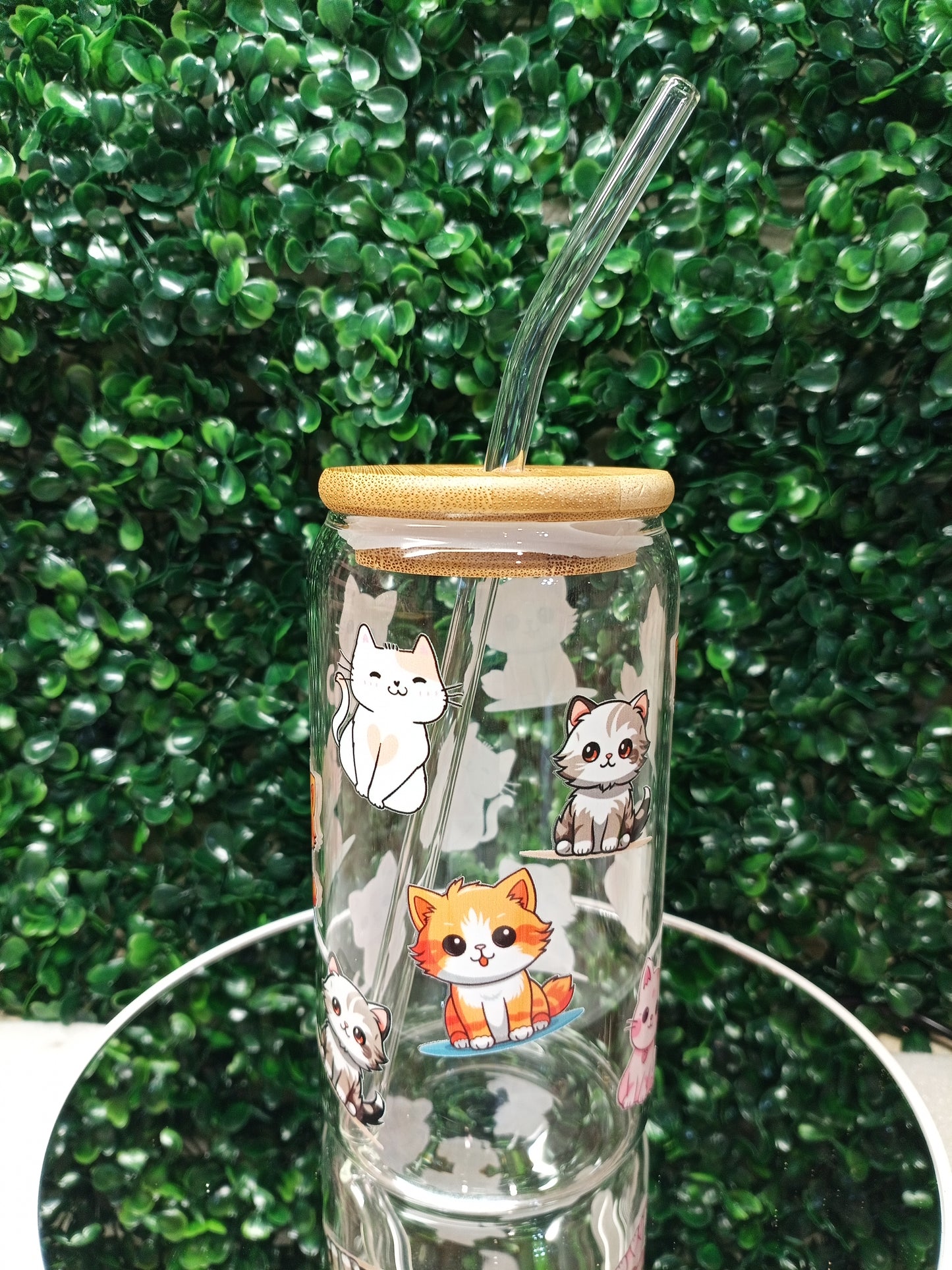 Cute Cats Glass Cup, Animal glass cup,Personalized Glass Cup 16oz & 20oz Tea, Coffee, Smoothie Glass, Perfect for Office, Party, Birthday