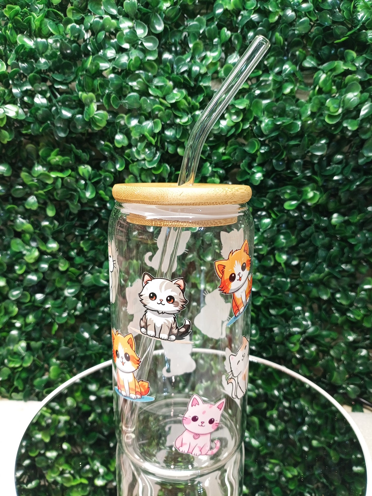 Cute Cats Glass Cup, Animal glass cup,Personalized Glass Cup 16oz & 20oz Tea, Coffee, Smoothie Glass, Perfect for Office, Party, Birthday