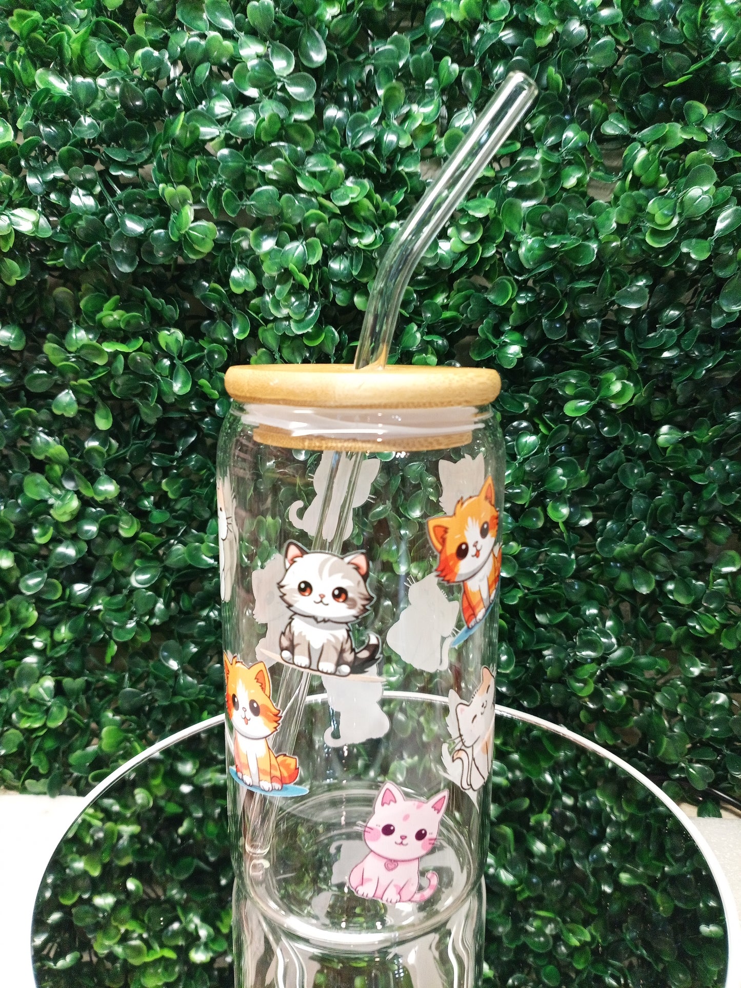 Cute Cats Glass Cup, Animal glass cup,Personalized Glass Cup 16oz & 20oz Tea, Coffee, Smoothie Glass, Perfect for Office, Party, Birthday
