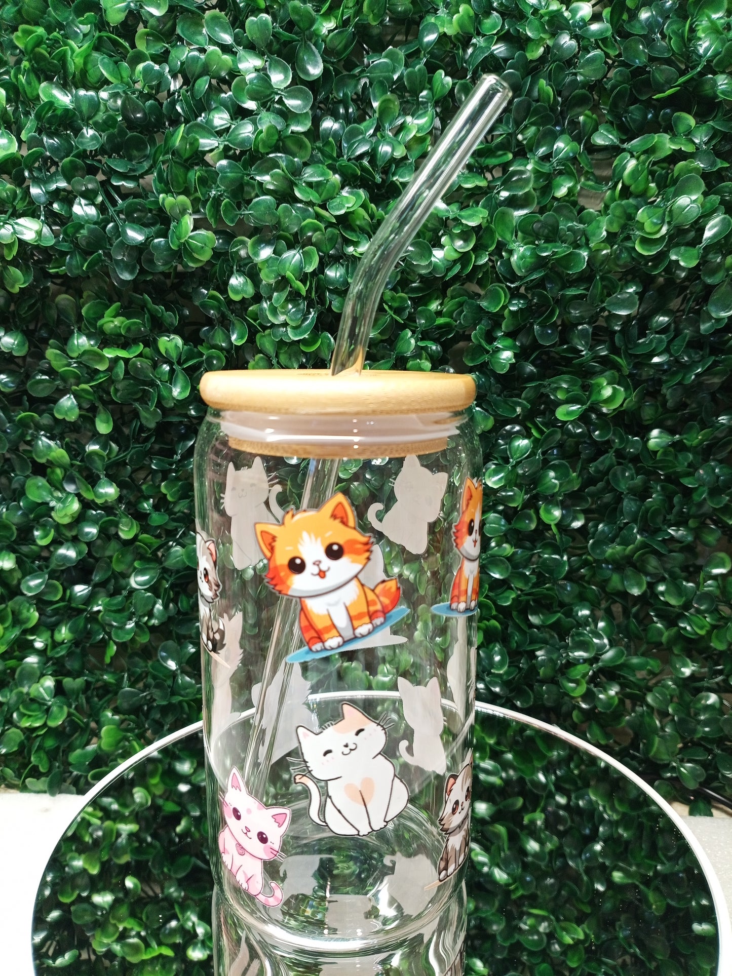 Cute Cats Glass Cup, Animal glass cup,Personalized Glass Cup 16oz & 20oz Tea, Coffee, Smoothie Glass, Perfect for Office, Party, Birthday