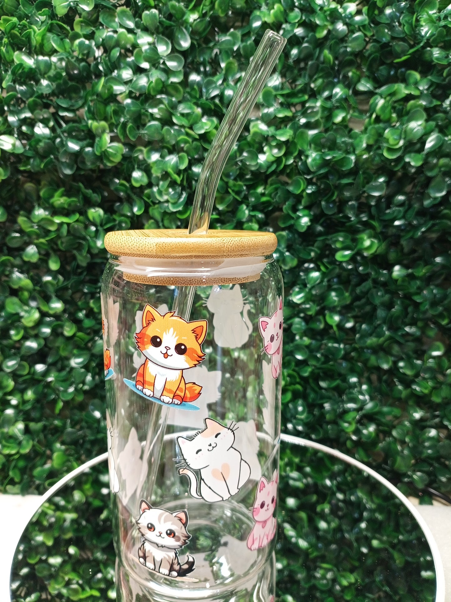 Cute Cats Glass Cup, Animal glass cup,Personalized Glass Cup 16oz & 20oz Tea, Coffee, Smoothie Glass, Perfect for Office, Party, Birthday