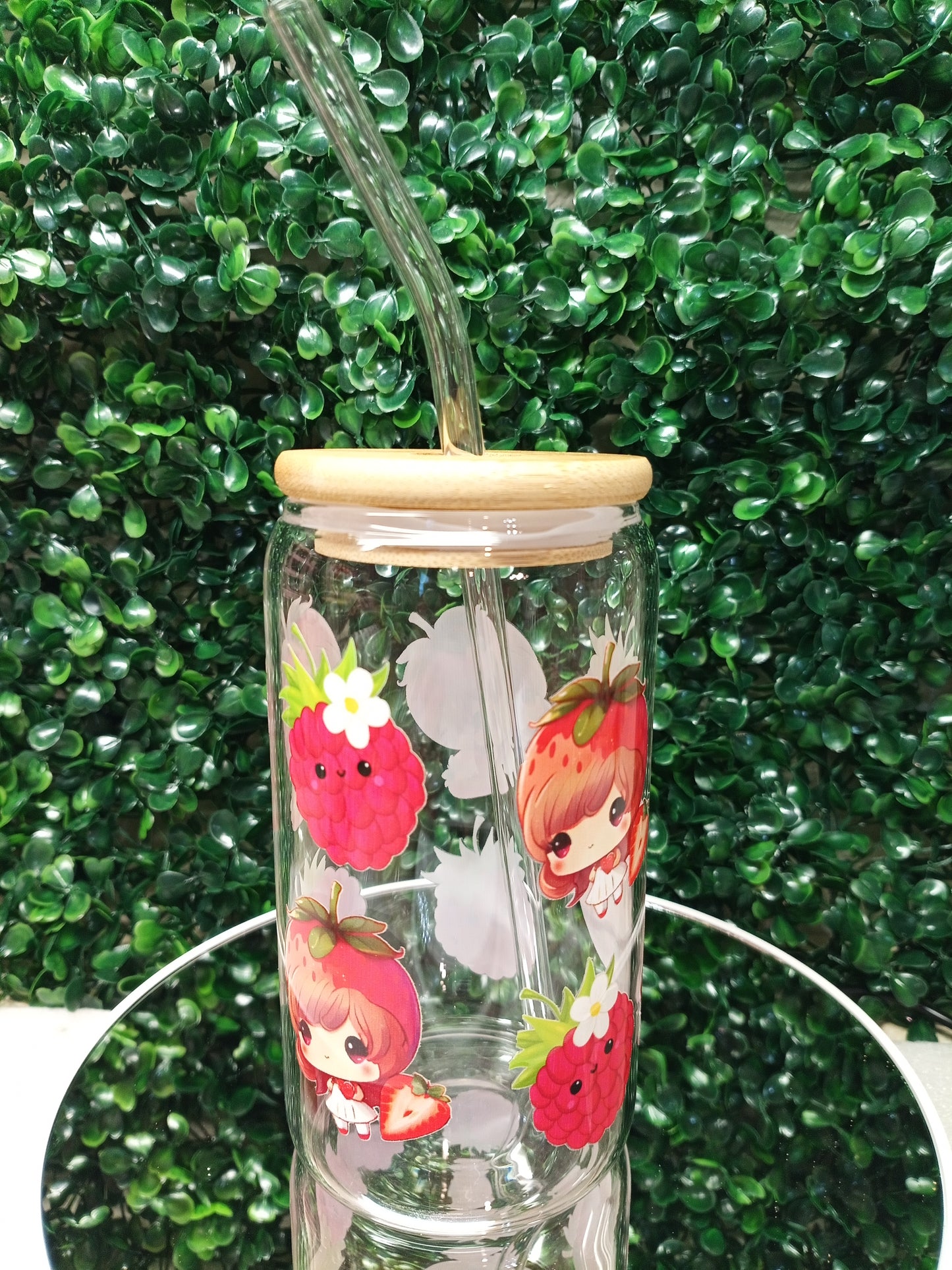 Sweet Strawberry glass cup, Personalized Glass Cup 16oz & 20oz Tea, Coffee, Smoothie Glass, Perfect for Home, Office, Party, Birthday cup