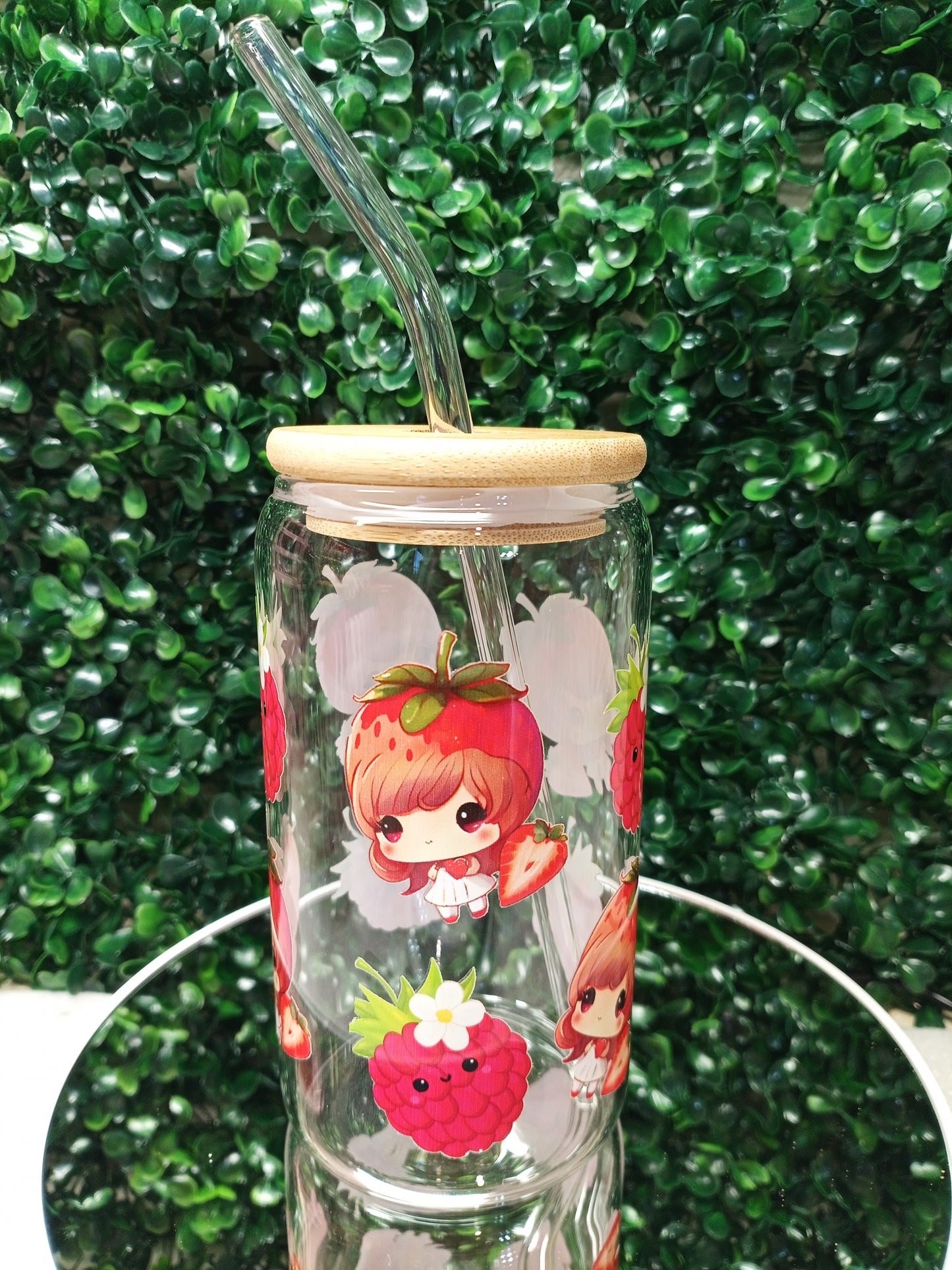 Sweet Strawberry glass cup, Personalized Glass Cup 16oz & 20oz Tea, Coffee, Smoothie Glass, Perfect for Home, Office, Party, Birthday cup
