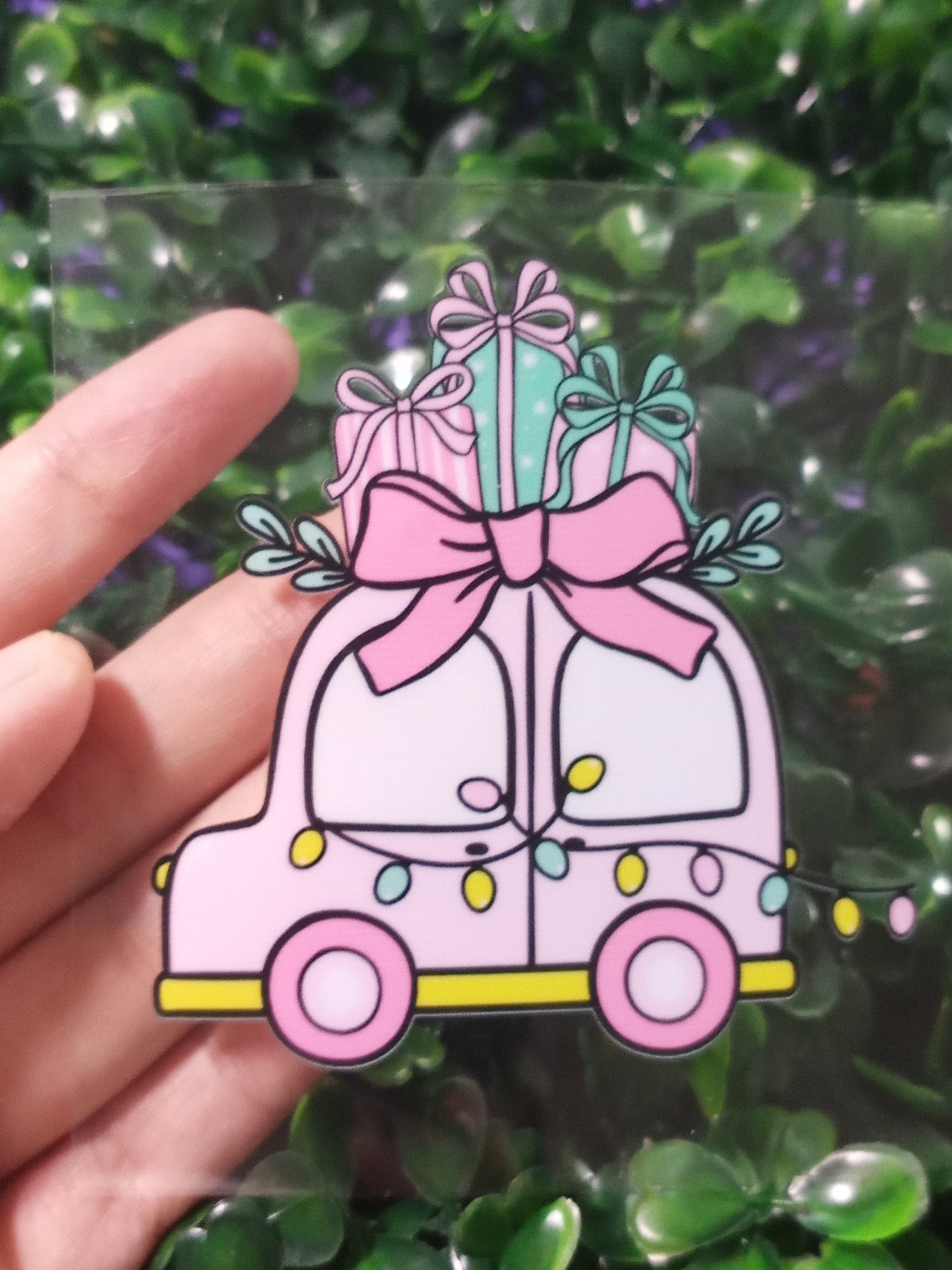 Pink Gift Truck UV DTF Transfer – Cute Car Decal with Gifts – Waterproof & Easy to Apply