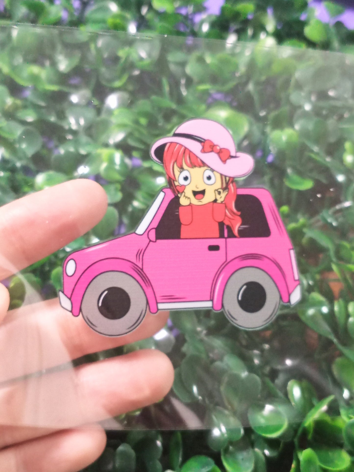 Pink Car & Girl UV DTF Transfer – Adorable Car Decal – Waterproof & Easy to Apply