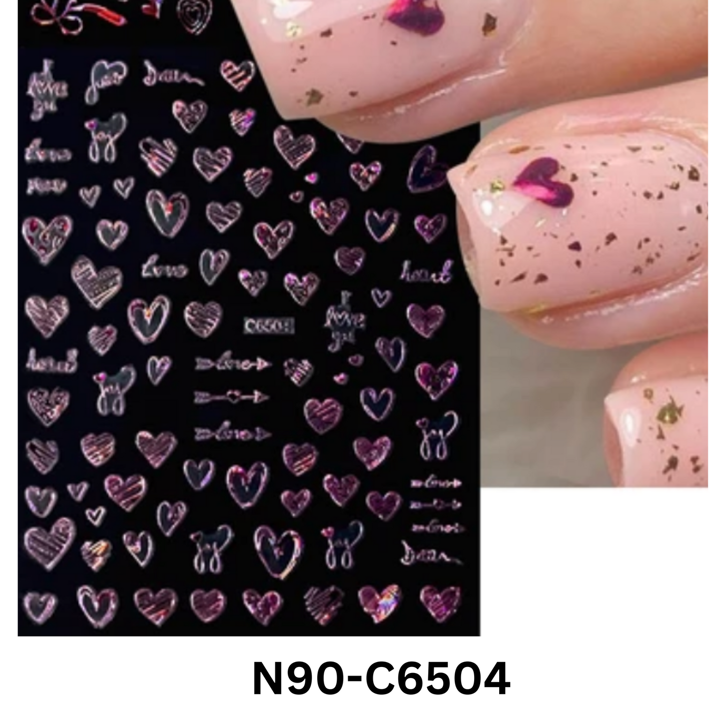 Pink Hologram Love Heart Nail Art Stickers โ Shiny Self-Adhesive Valentine Decals
