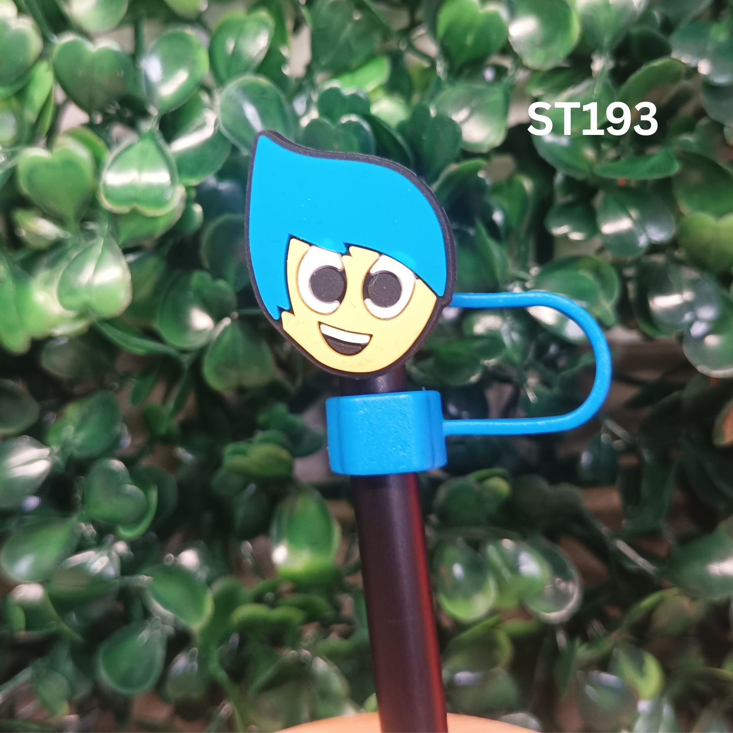 Happy Blue Hair Girl Straw Topper - 10mm Silicone Dust Cap for Stanley Cups