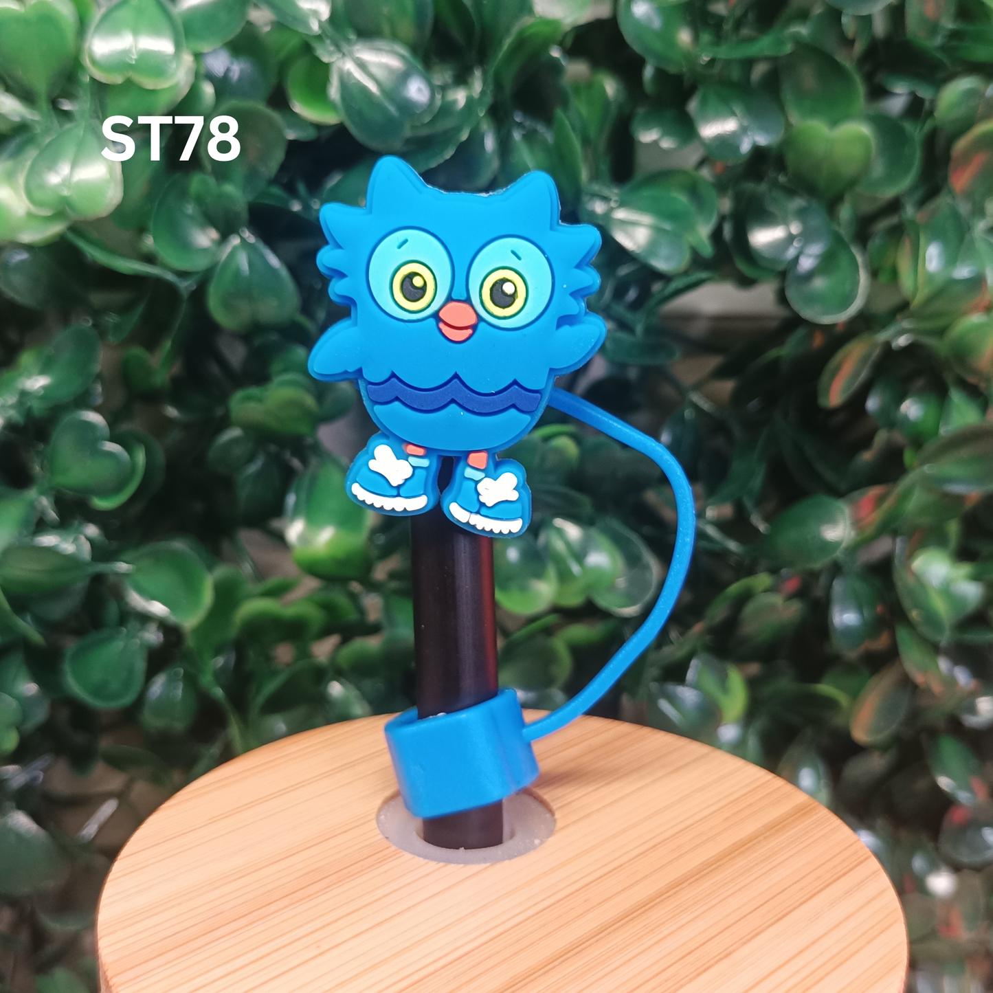 Cute Blue Owl Straw Topper Cover - 10mm Silicone Dust Cap for Stanley Tumbler