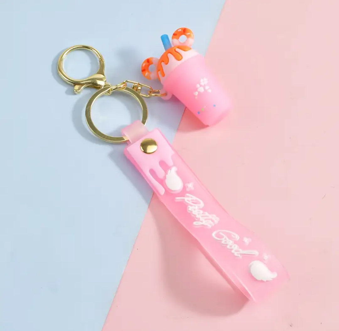 PRETTY GOOD CUTE ICE CREAM MILK TEA CUP KEYCHAINS