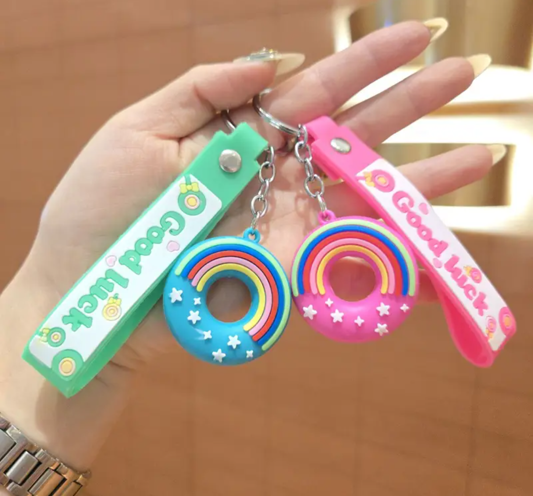 Good Luck Rainbow Donut Keychains