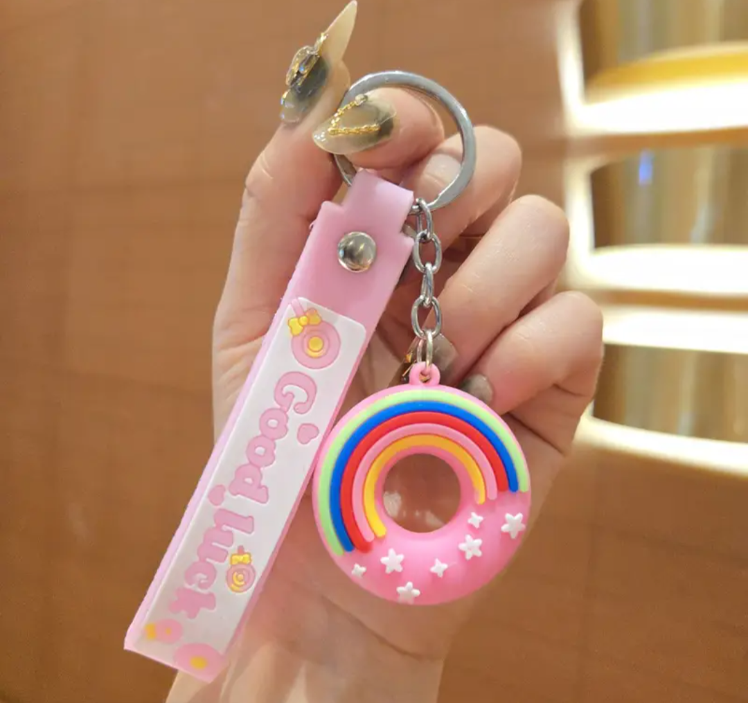 Good Luck Rainbow Donut Keychains