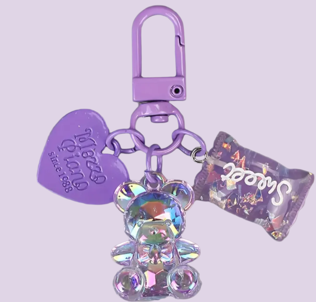 Cartoon Bling Heart Bear Animal Candy Keychain