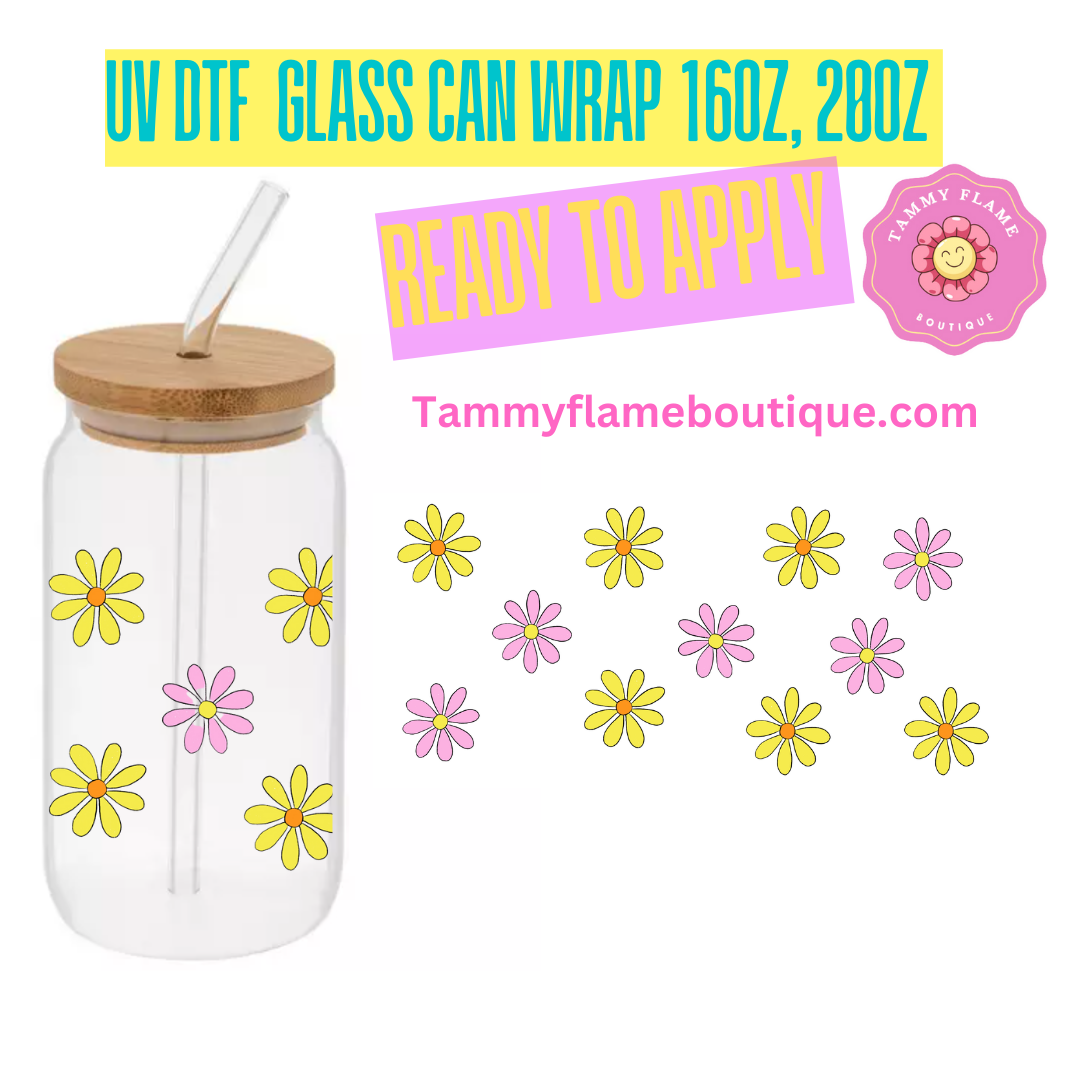 Summer Flower 16oz, 20 oz UV DTF Cup Wraps Bottles & Glassware