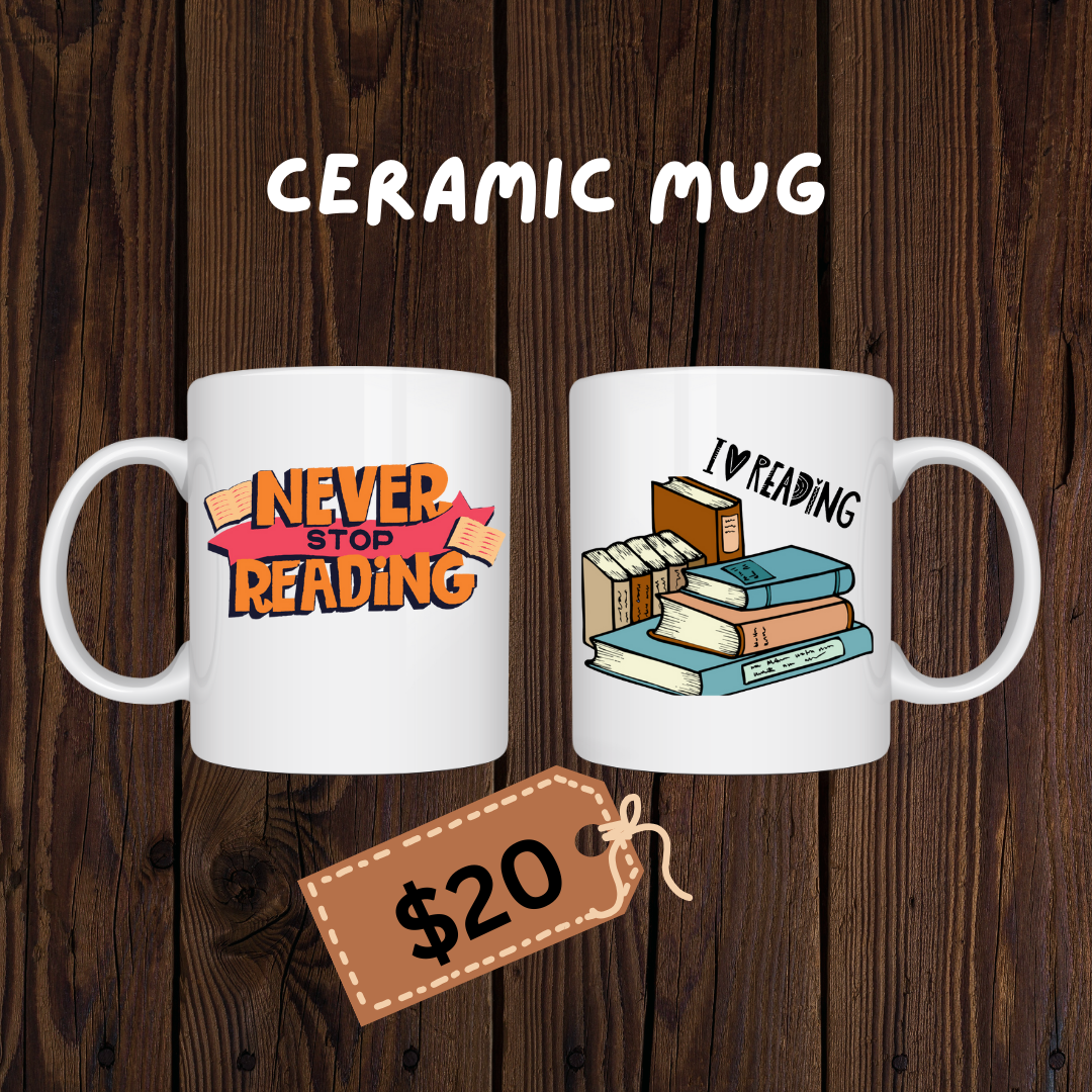 Cozy Mug Combo – UV DTF Printed Ceramic Mug & Coaster, Book Lover Gift ,Never Stop Reading Coffee Cup, Reading Mug Set, Teacher Gift