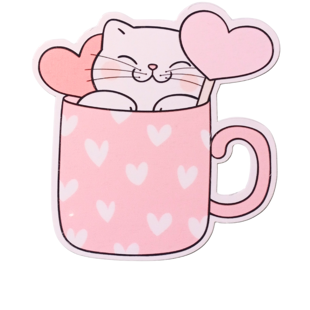 Cute Cat in Heart Waterproof Vinyl Sticker 3 Inch Durable Decal for Laptops, Water Bottles, Phones