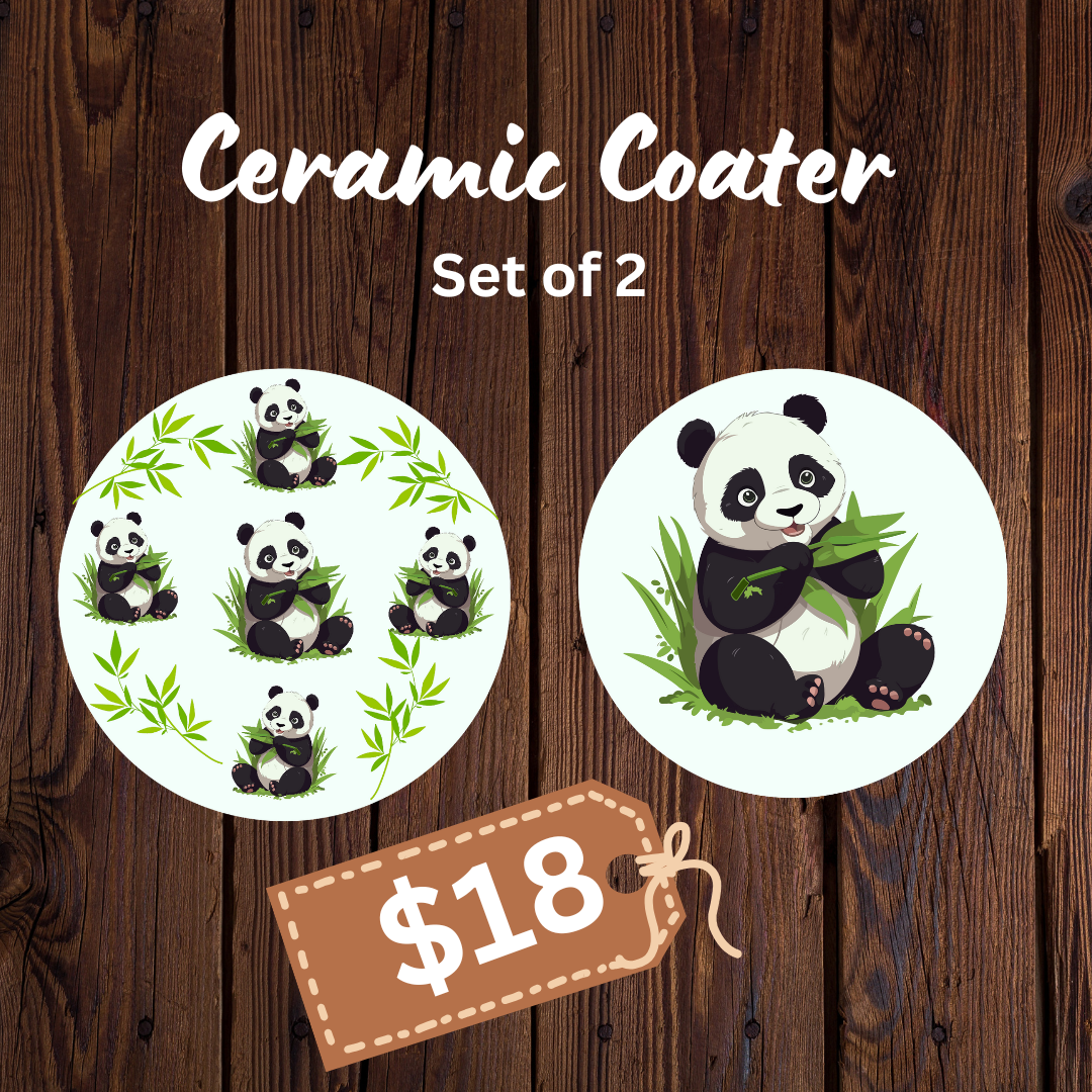 Set of 2 Ceramic Panda Coasters – Cute & Practical