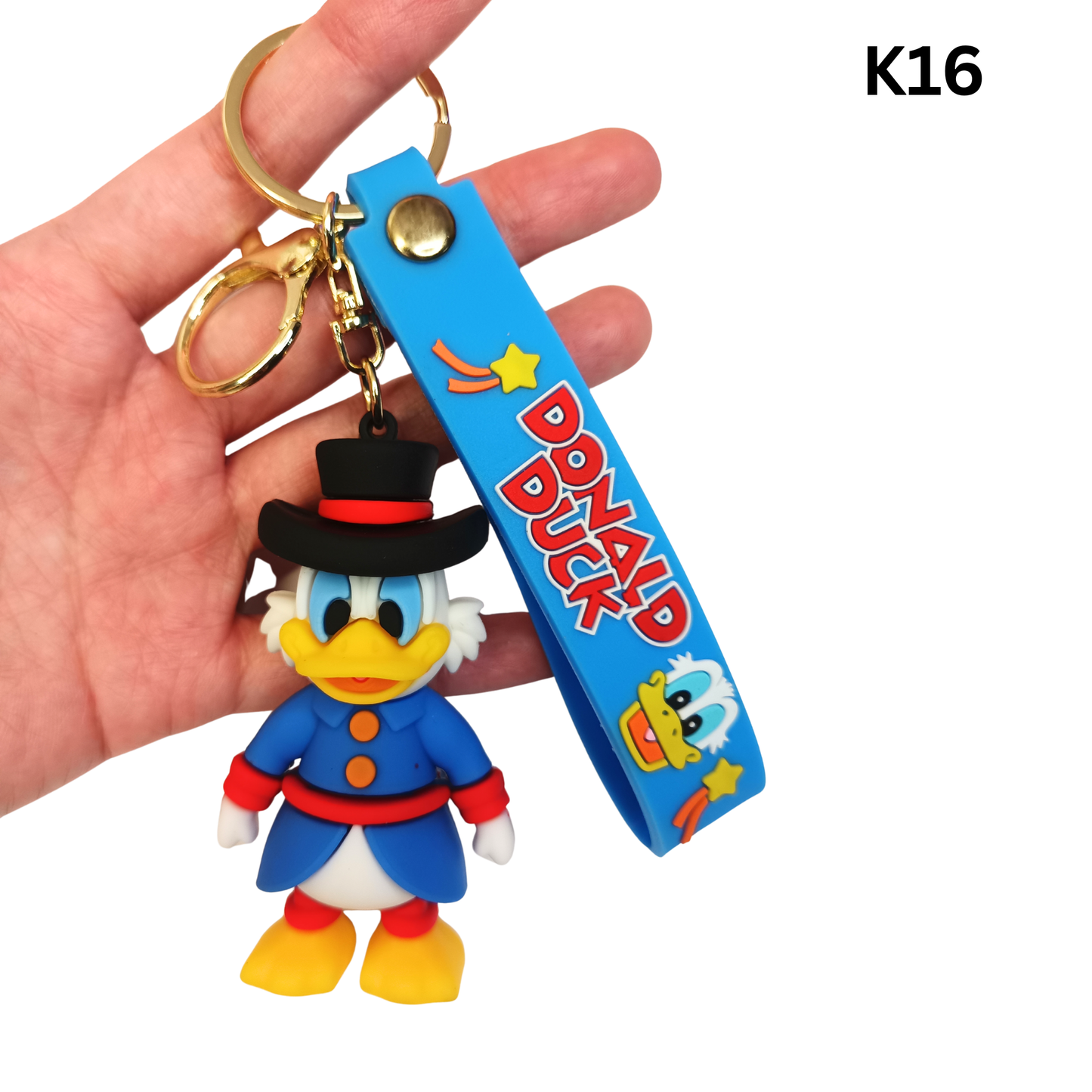 Cute Wealthy Duck Figure Keychain Blue Suit Black Top Hat Silicone Key Ring