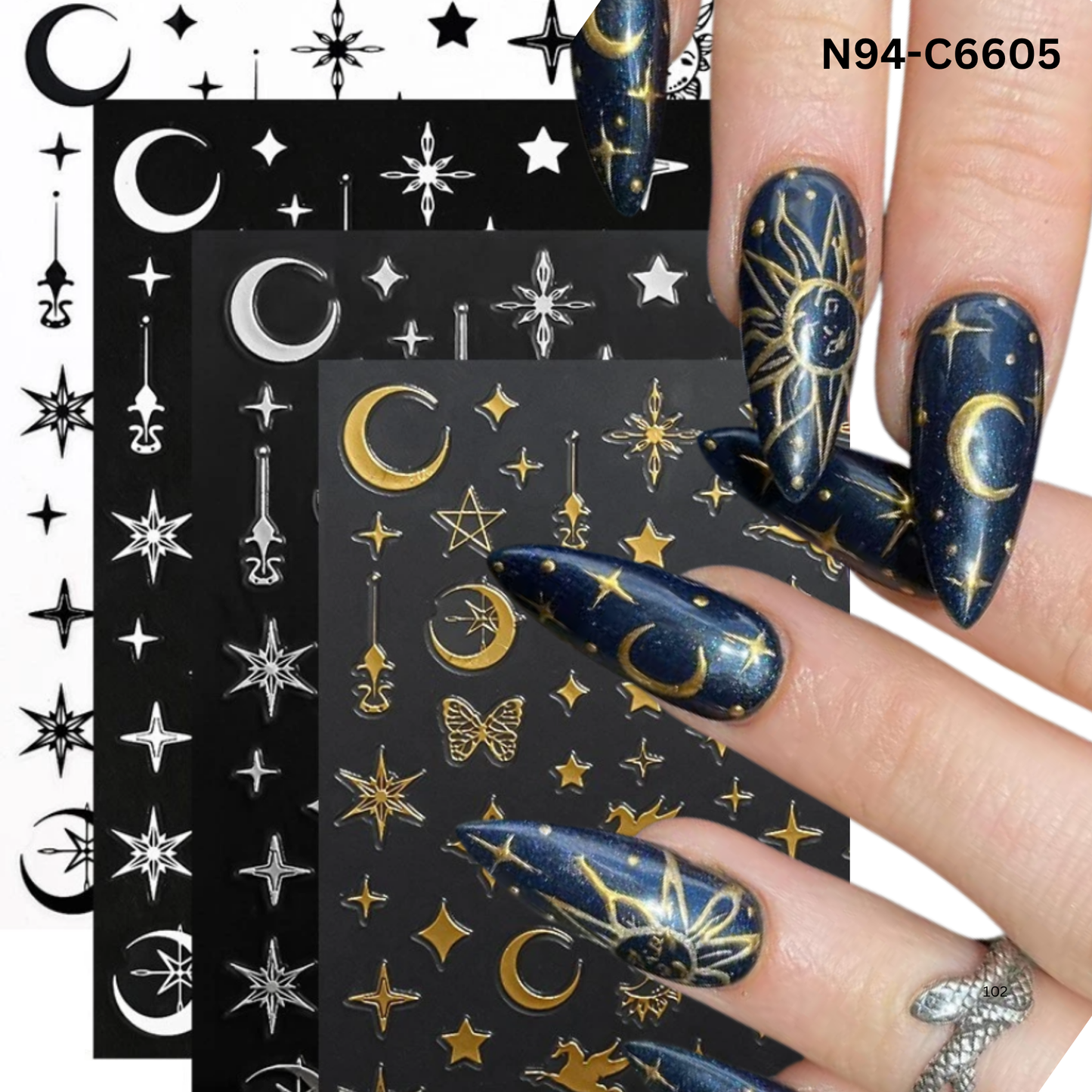 Celestial Nail Art Stickers – Sun Moon Star Nail Decals for DIY & Salon Manicure
