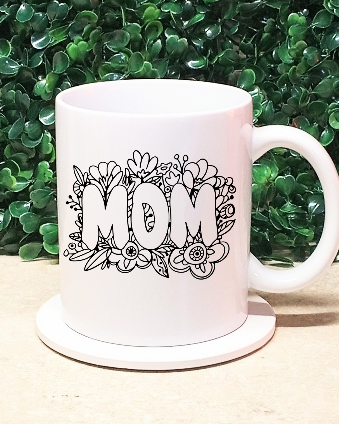Ceramic Mug Set, Floral Mom Mug with Matching Coaster Gift Idea , Mothers Day Gift