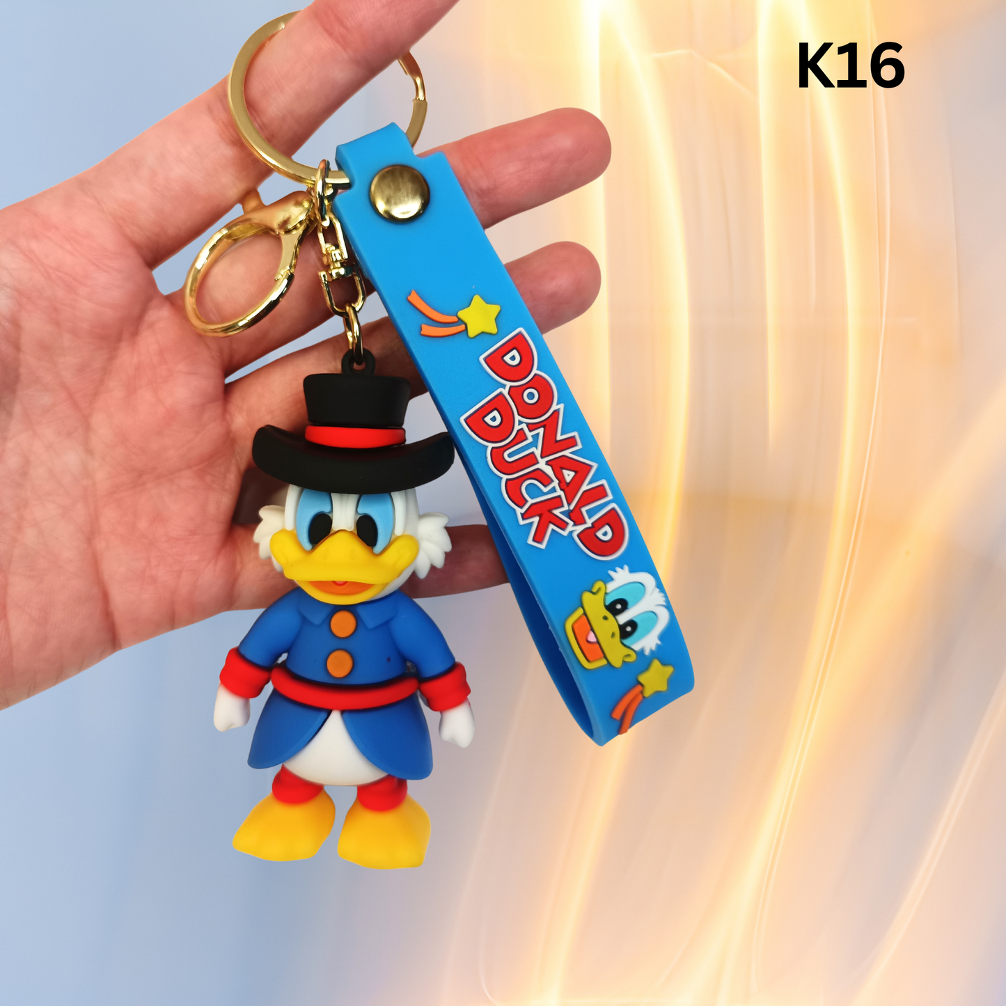 Cute Wealthy Duck Figure Keychain Blue Suit Black Top Hat Silicone Key Ring