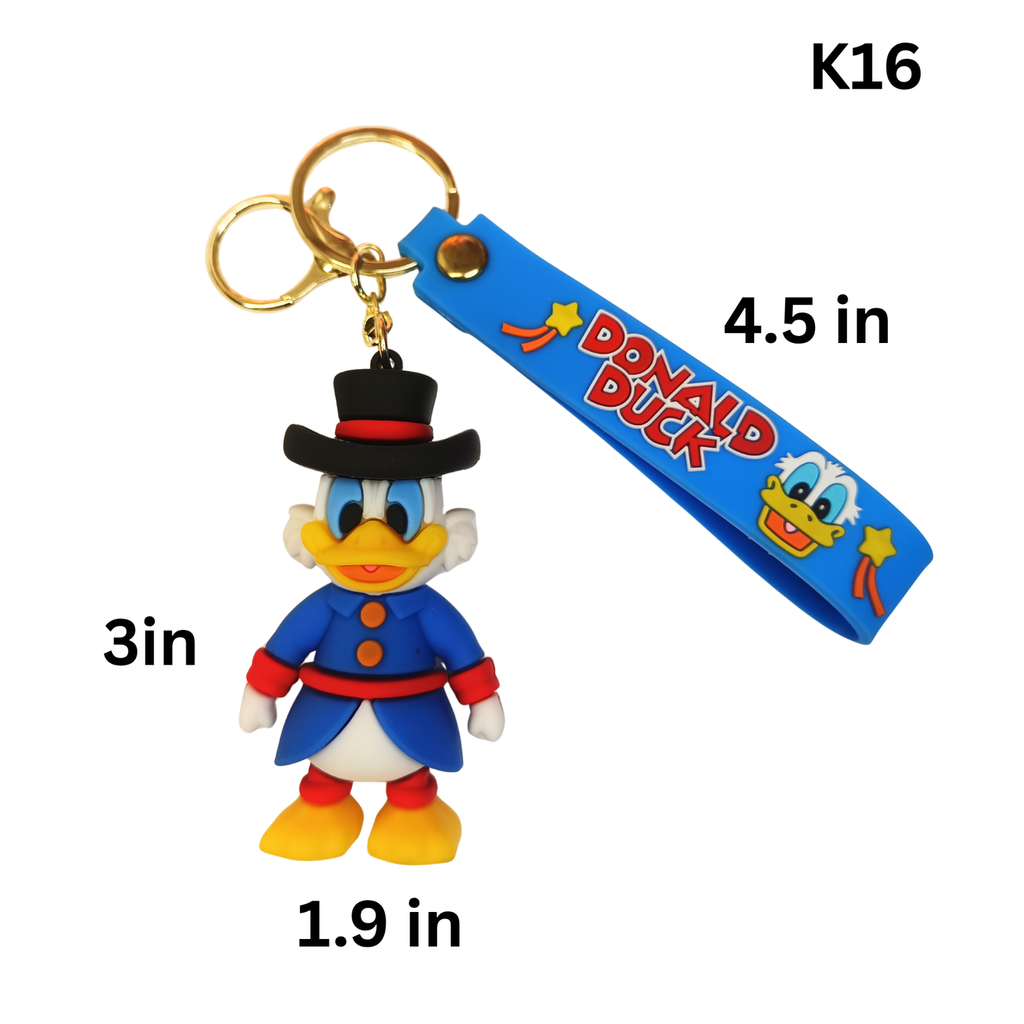 Cute Wealthy Duck Figure Keychain Blue Suit Black Top Hat Silicone Key Ring