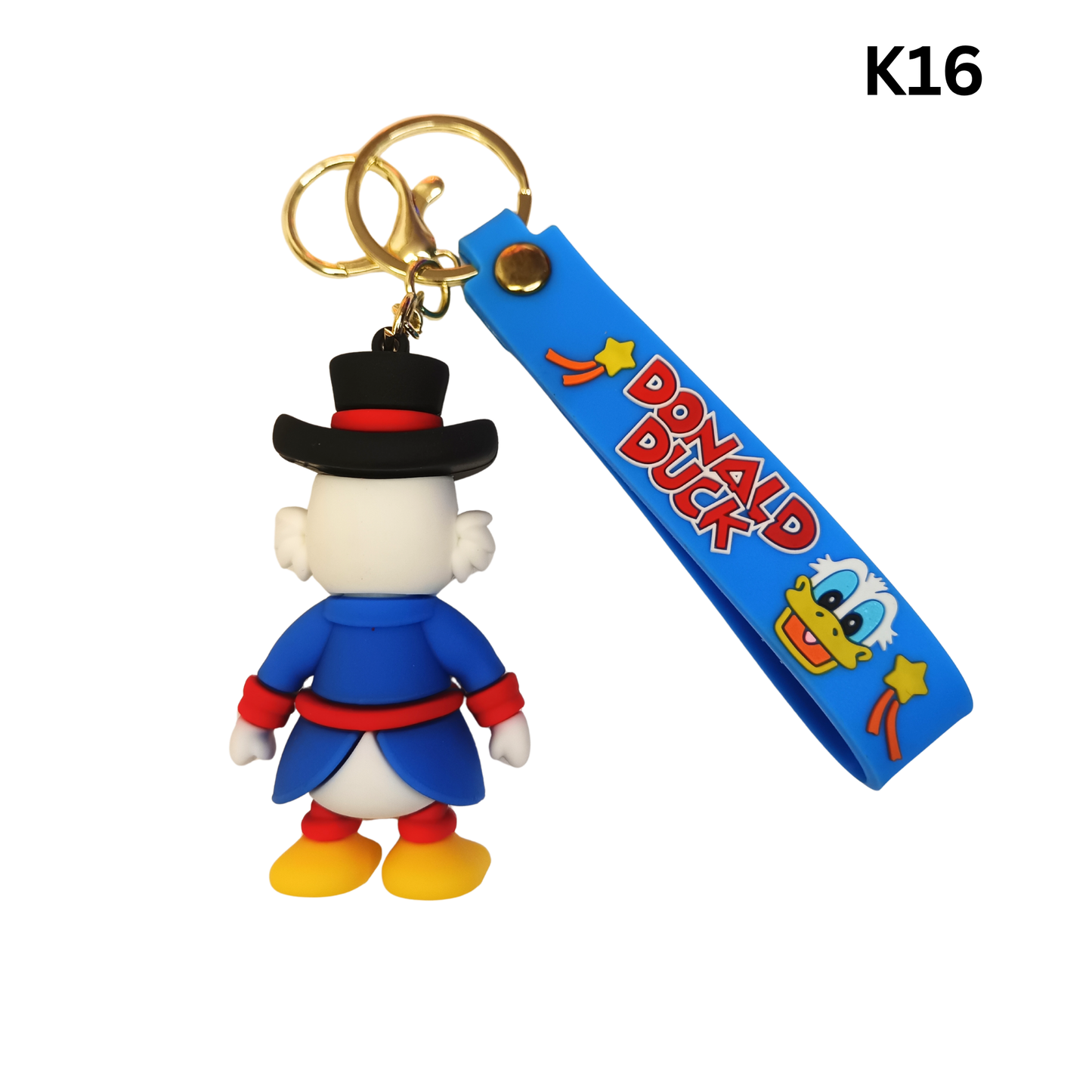 Cute Wealthy Duck Figure Keychain Blue Suit Black Top Hat Silicone Key Ring