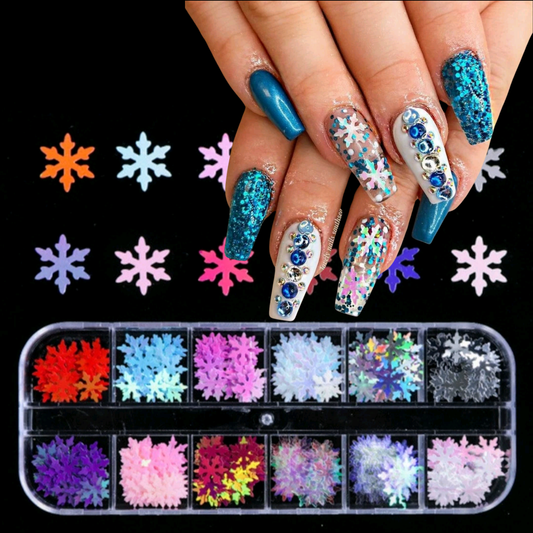 Set 12 Color 3D Christmas Snowflake Sequins Nail Art Sticker Glitter Metal Manicure