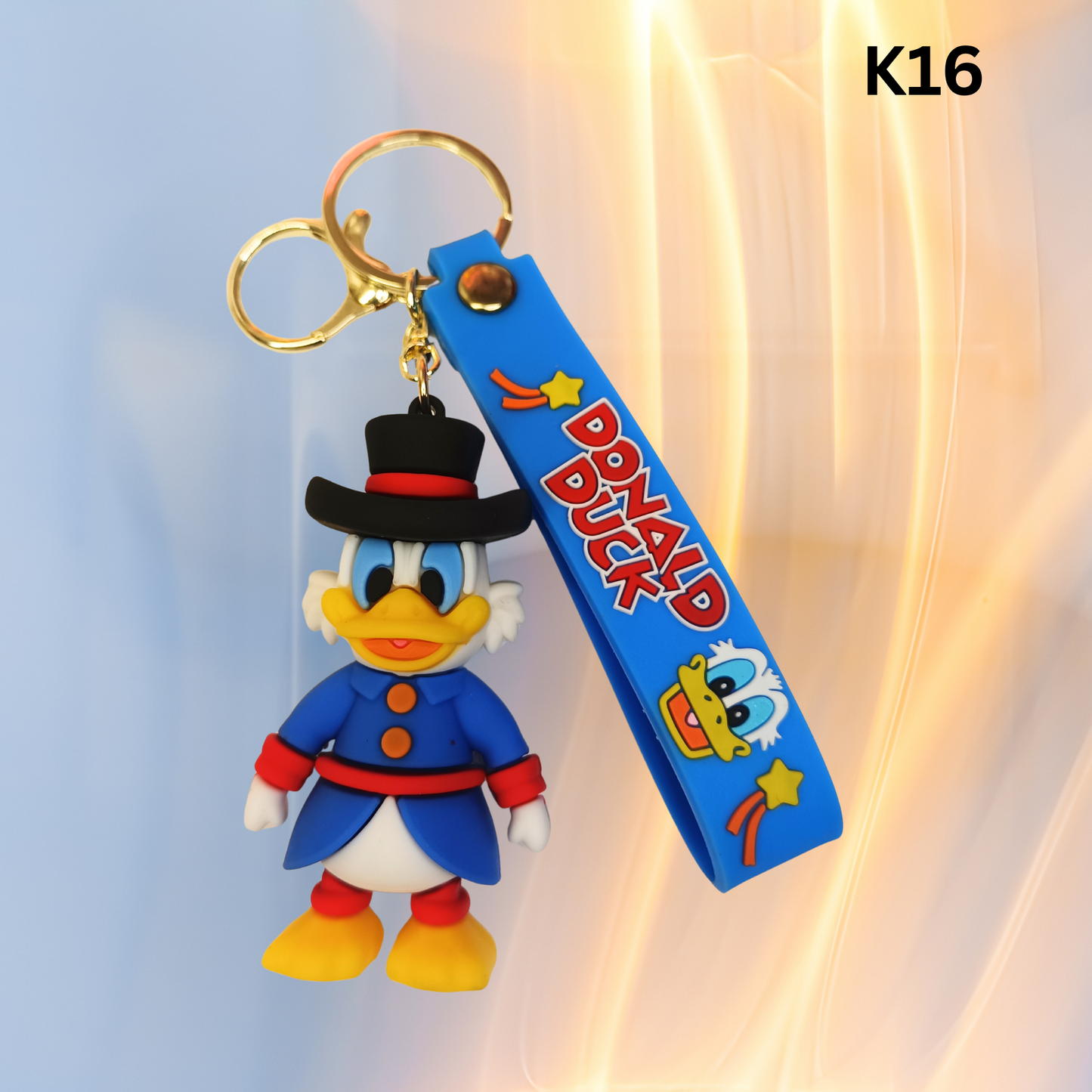 Cute Wealthy Duck Figure Keychain Blue Suit Black Top Hat Silicone Key Ring